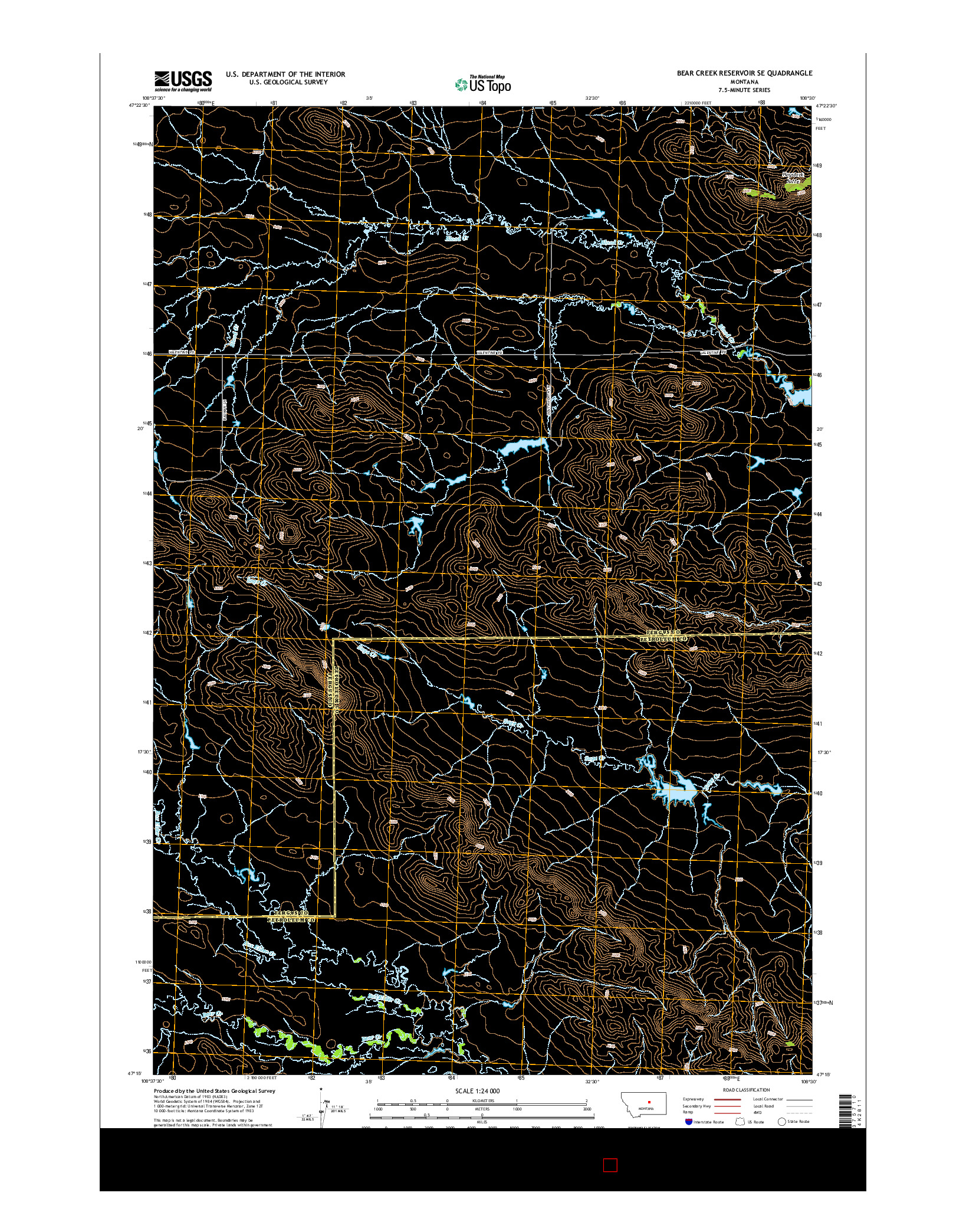 USGS US TOPO 7.5-MINUTE MAP FOR BEAR CREEK RESERVOIR SE, MT 2014