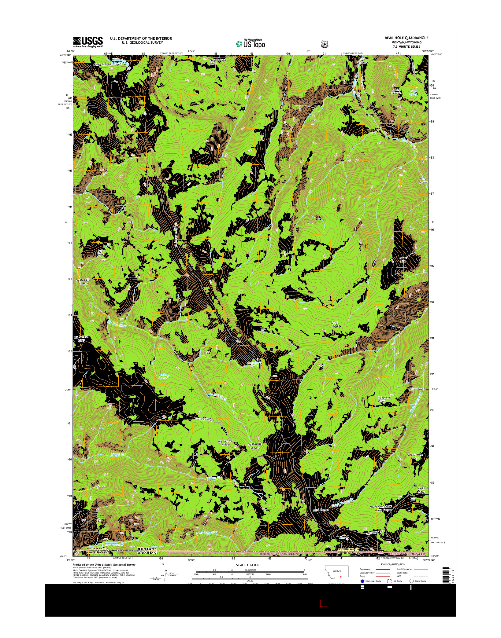 USGS US TOPO 7.5-MINUTE MAP FOR BEAR HOLE, MT-WY 2014