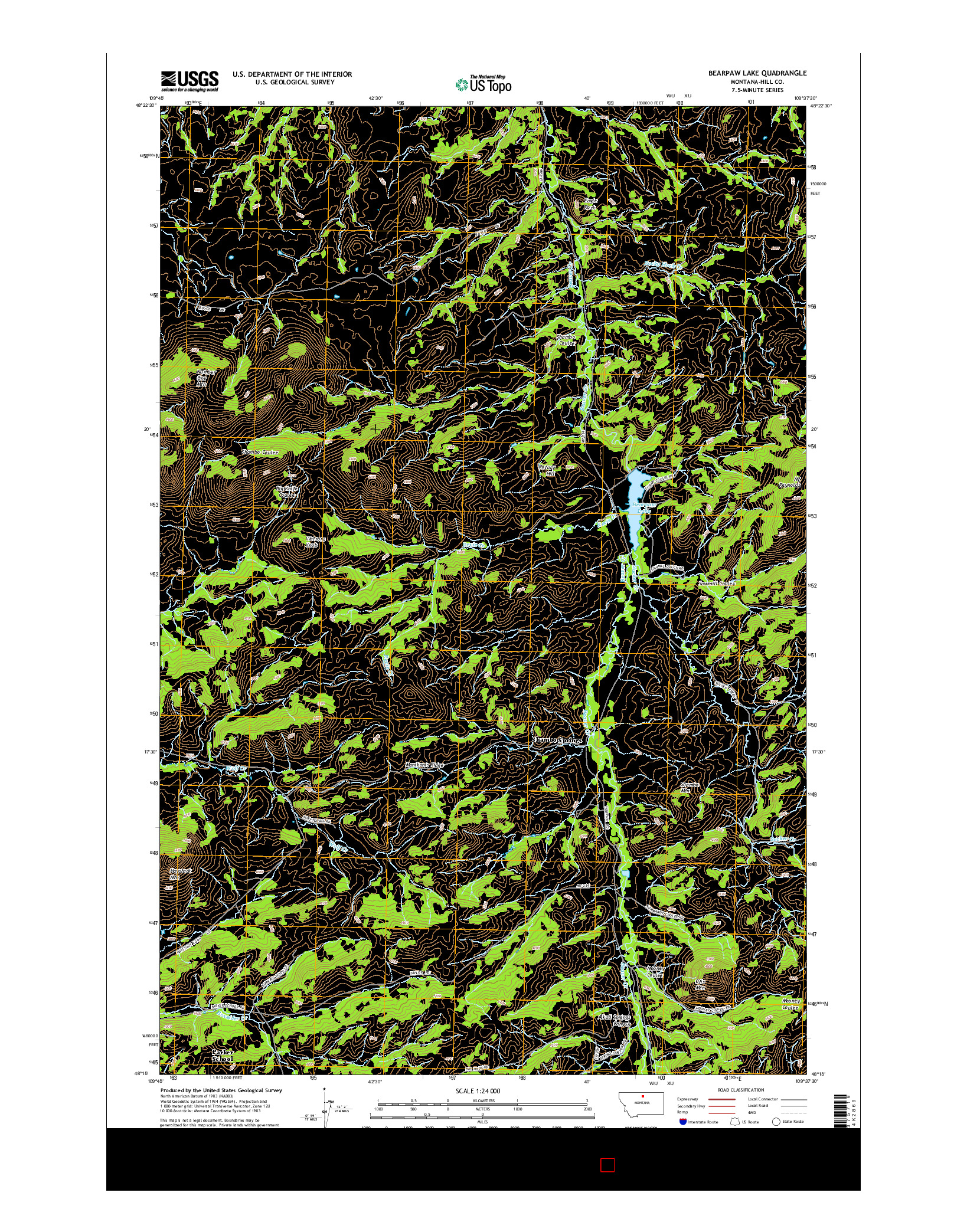 USGS US TOPO 7.5-MINUTE MAP FOR BEARPAW LAKE, MT 2014