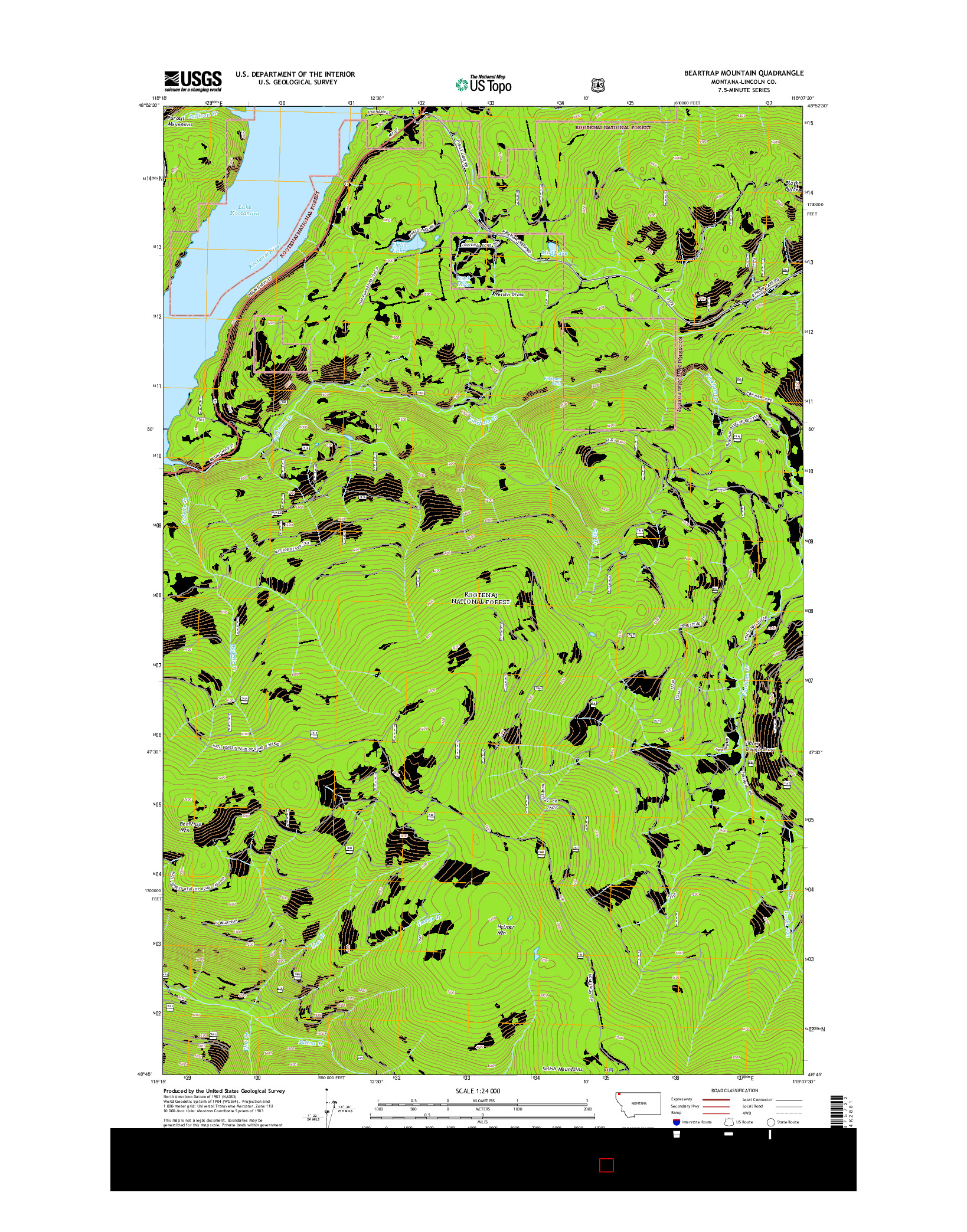 USGS US TOPO 7.5-MINUTE MAP FOR BEARTRAP MOUNTAIN, MT 2014