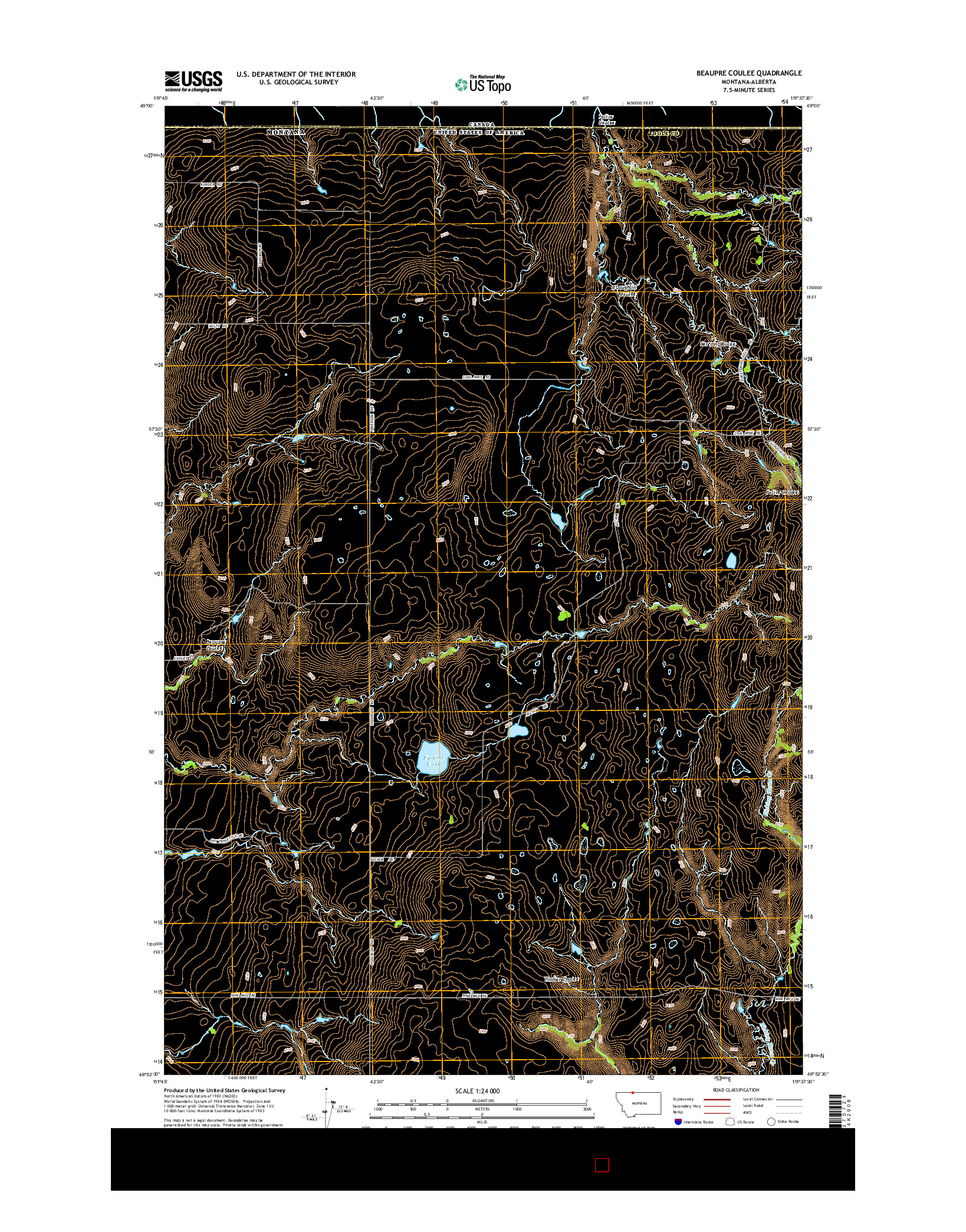 USGS US TOPO 7.5-MINUTE MAP FOR BEAUPRE COULEE, MT-AB 2014