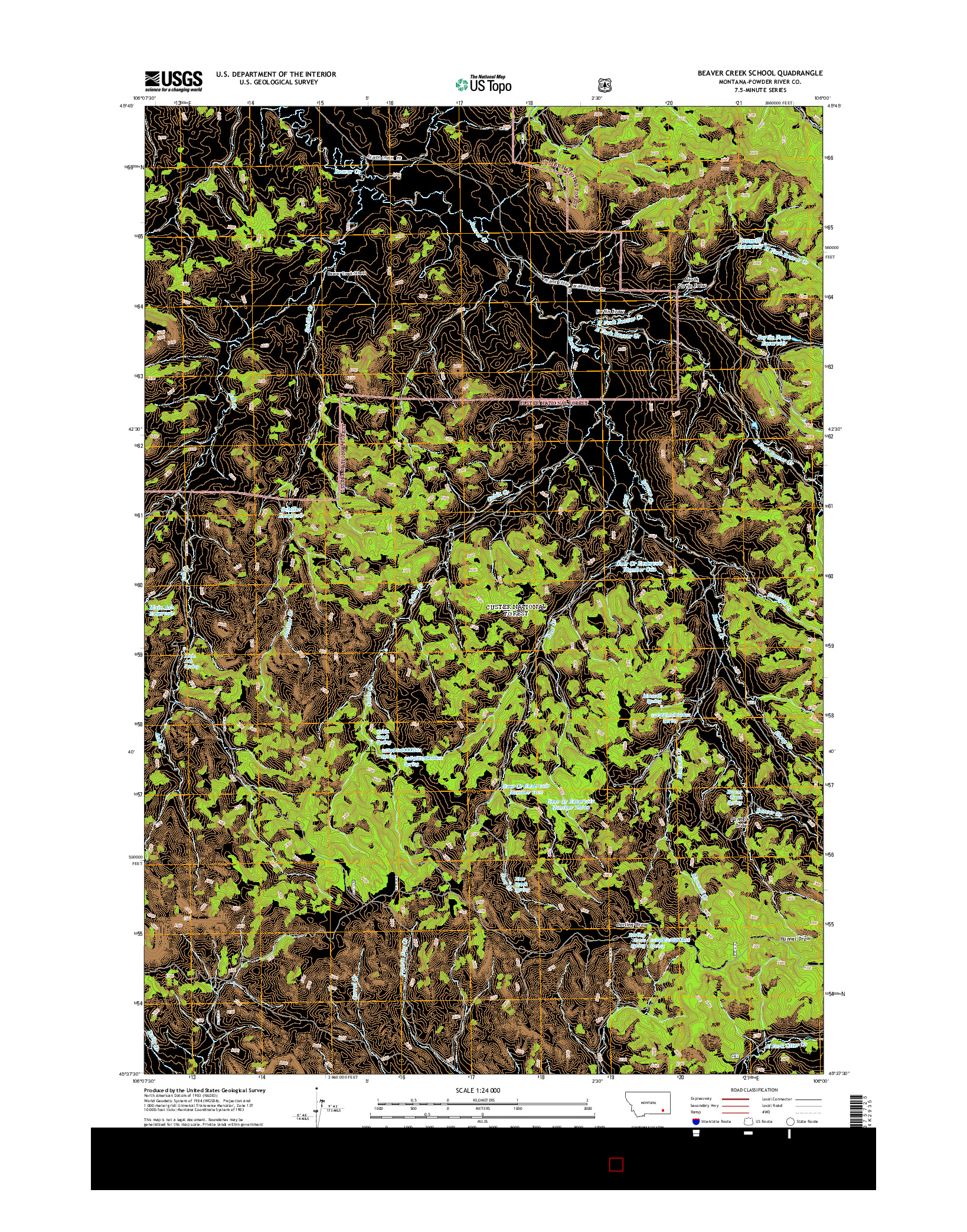 USGS US TOPO 7.5-MINUTE MAP FOR BEAVER CREEK SCHOOL, MT 2014