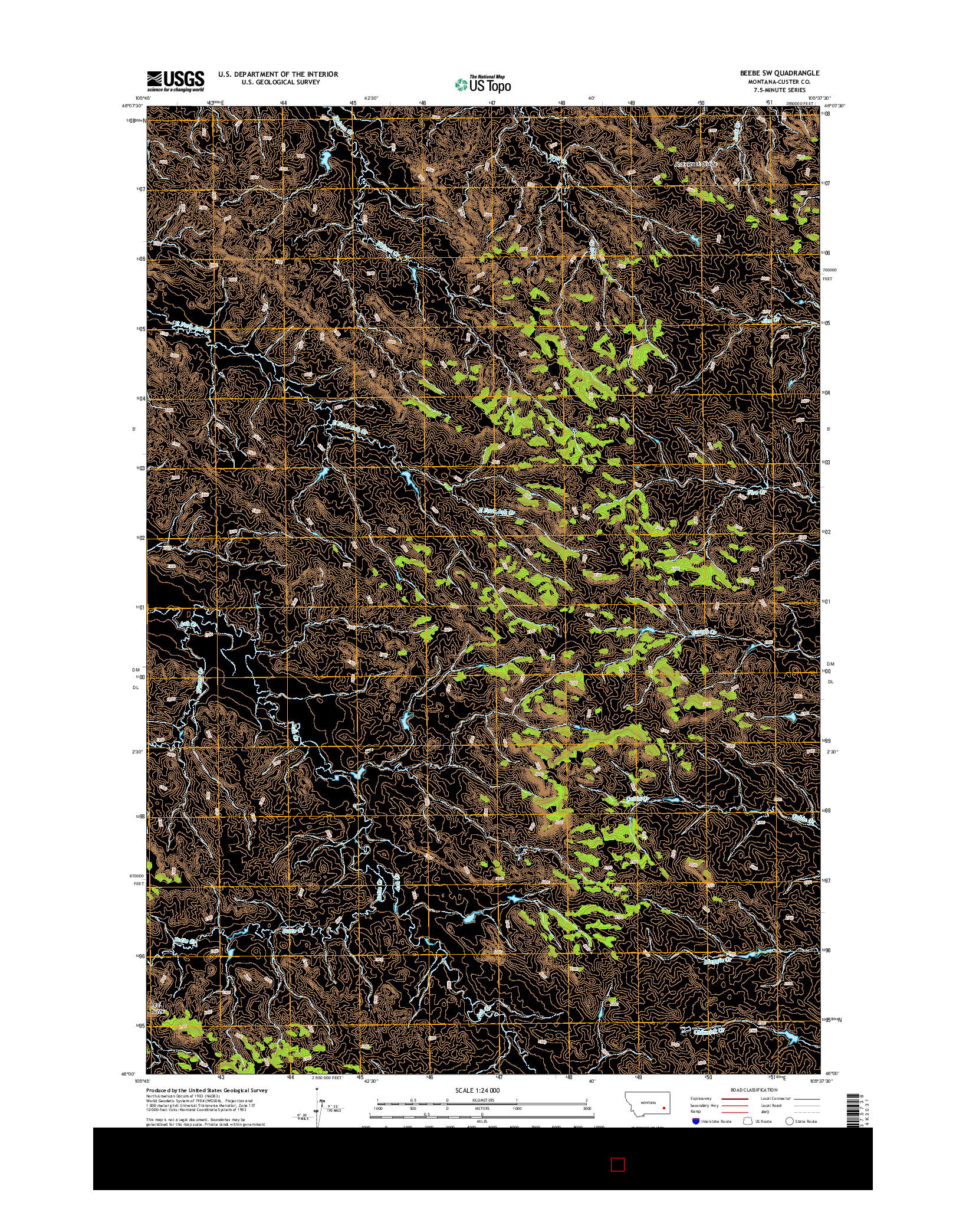 USGS US TOPO 7.5-MINUTE MAP FOR BEEBE SW, MT 2014