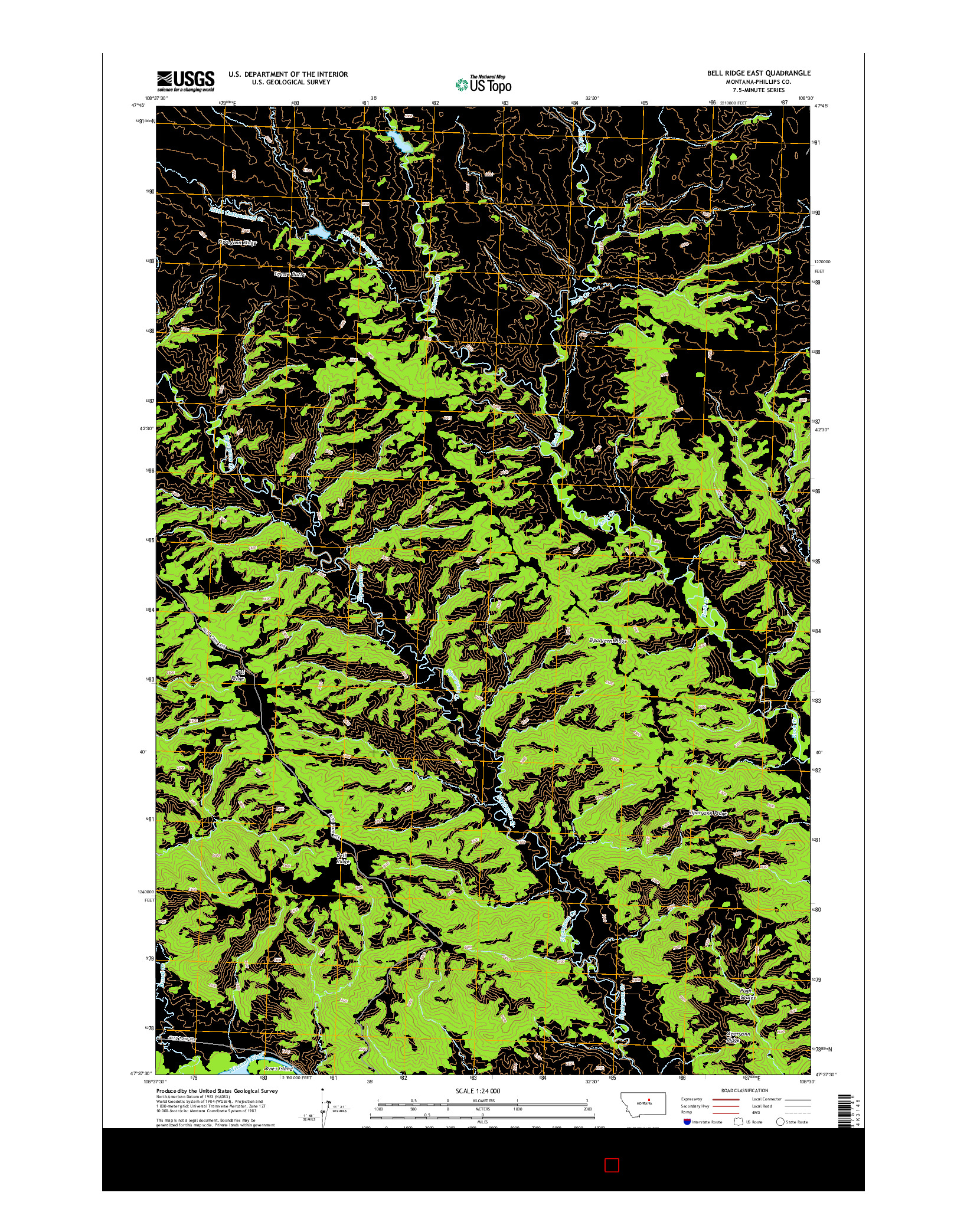 USGS US TOPO 7.5-MINUTE MAP FOR BELL RIDGE EAST, MT 2014