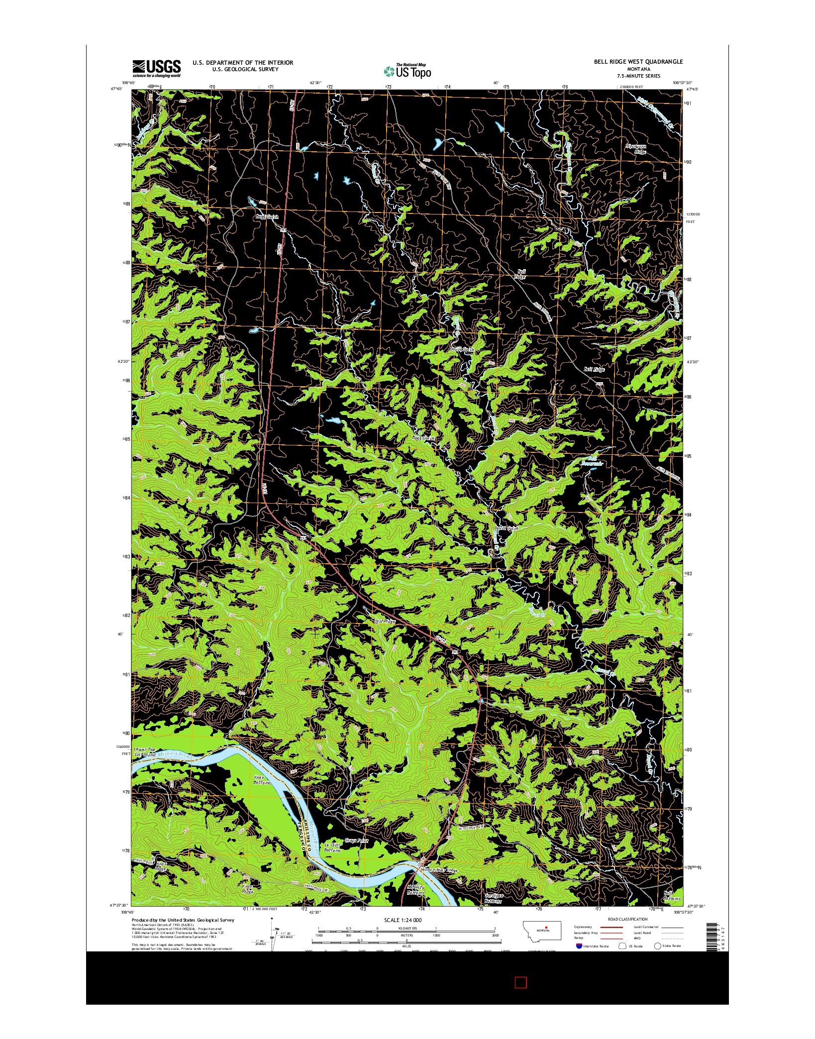 USGS US TOPO 7.5-MINUTE MAP FOR BELL RIDGE WEST, MT 2014