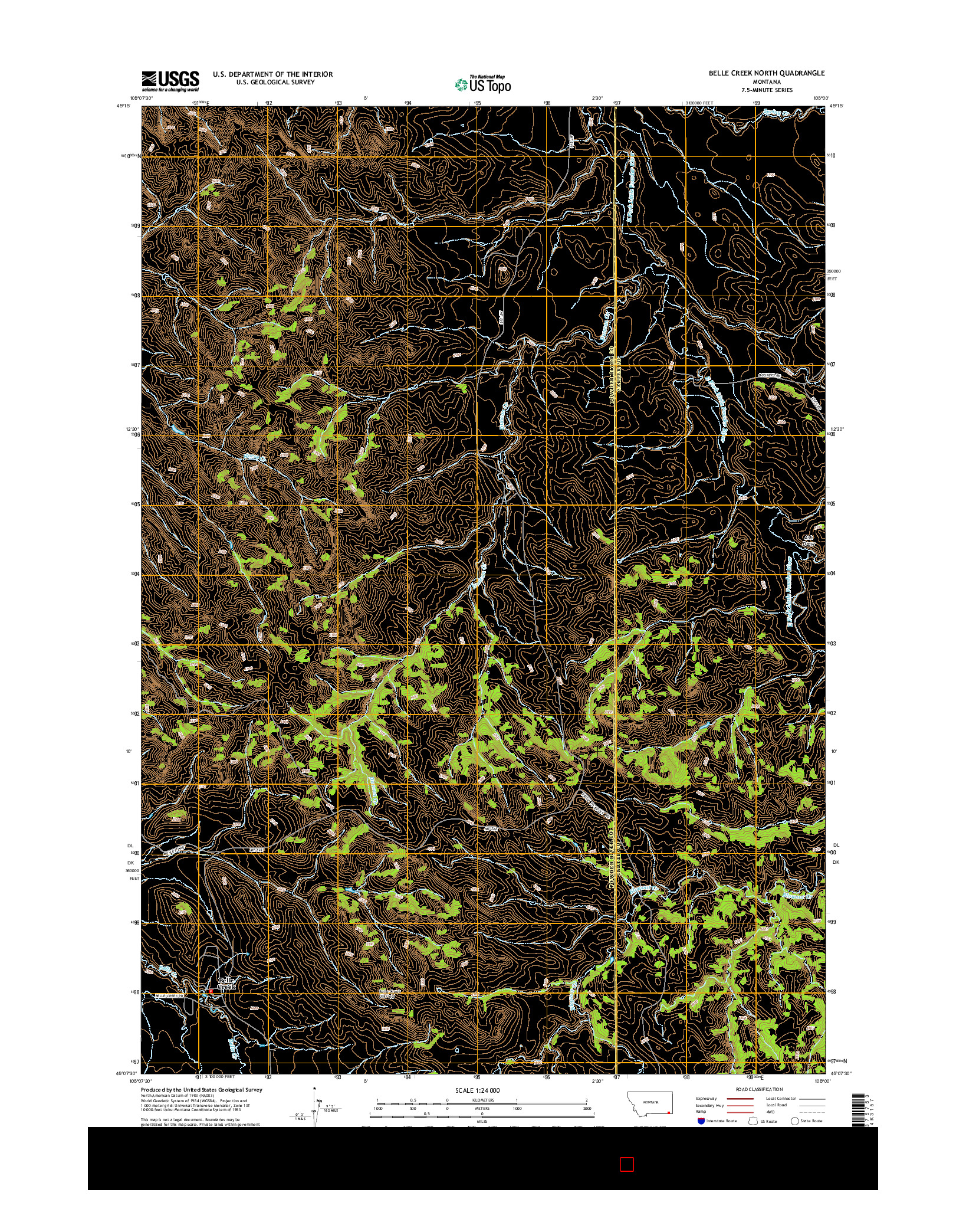 USGS US TOPO 7.5-MINUTE MAP FOR BELLE CREEK NORTH, MT 2014