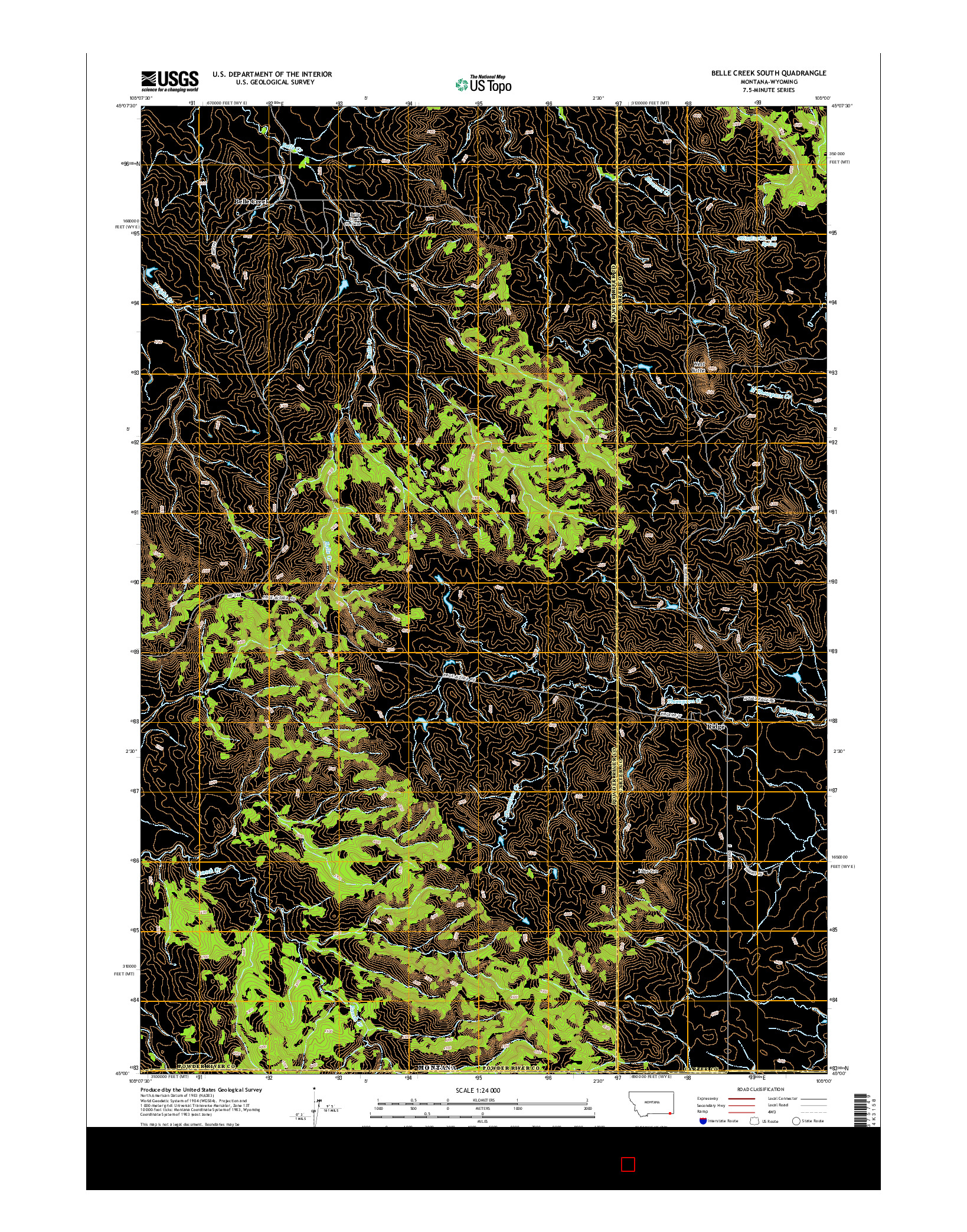 USGS US TOPO 7.5-MINUTE MAP FOR BELLE CREEK SOUTH, MT-WY 2014