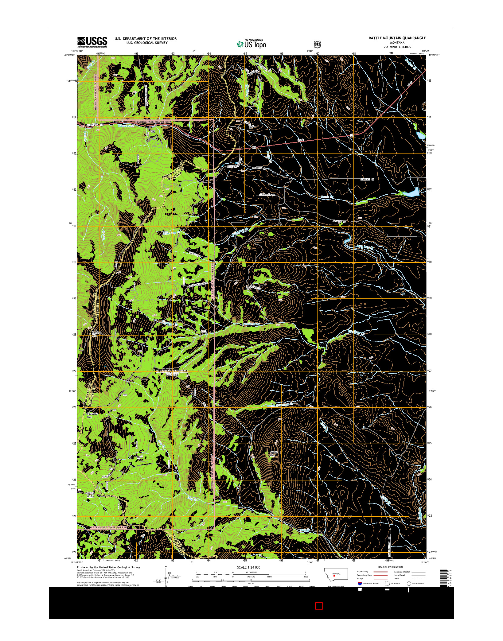 USGS US TOPO 7.5-MINUTE MAP FOR BATTLE MOUNTAIN, MT 2014