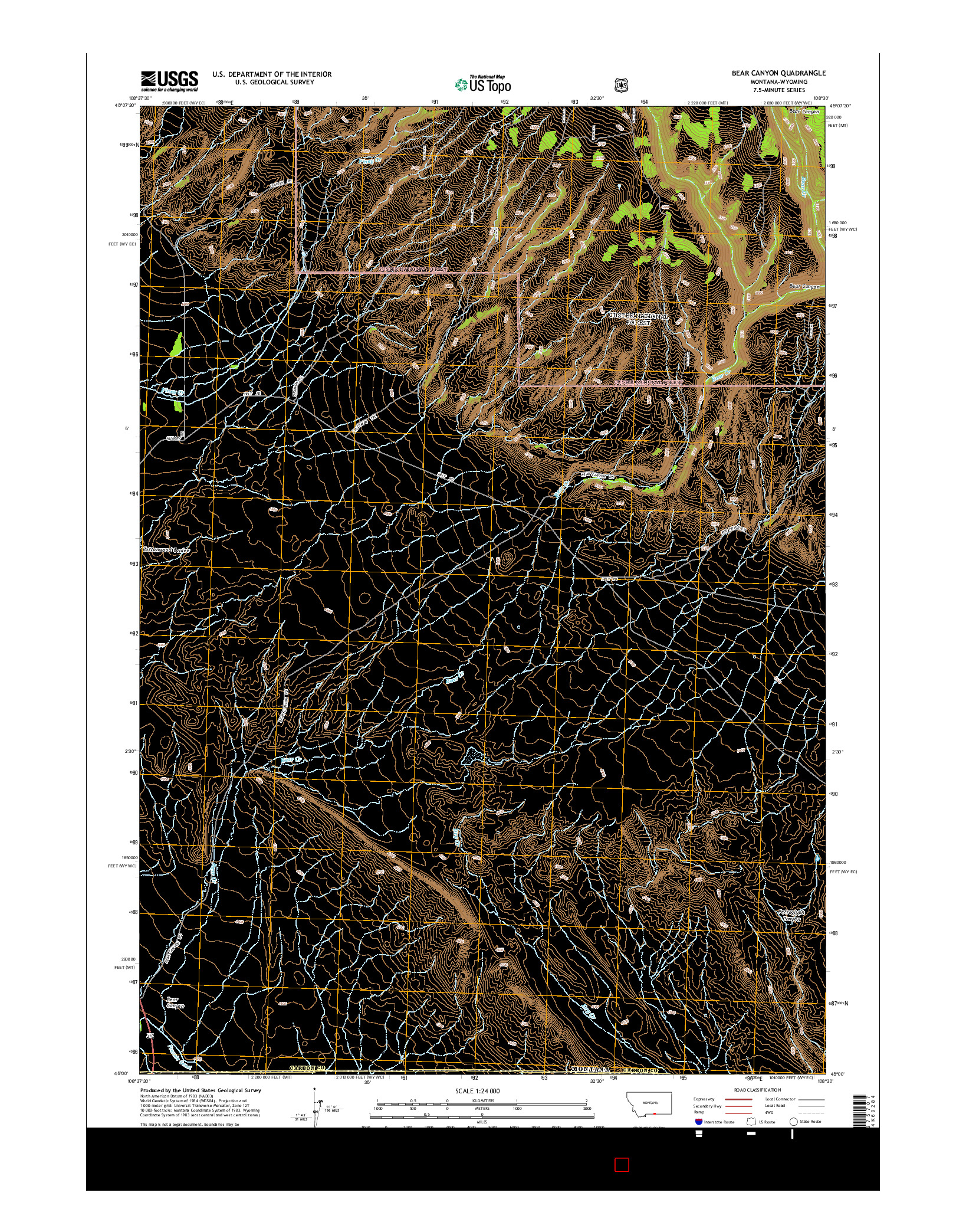 USGS US TOPO 7.5-MINUTE MAP FOR BEAR CANYON, MT-WY 2014