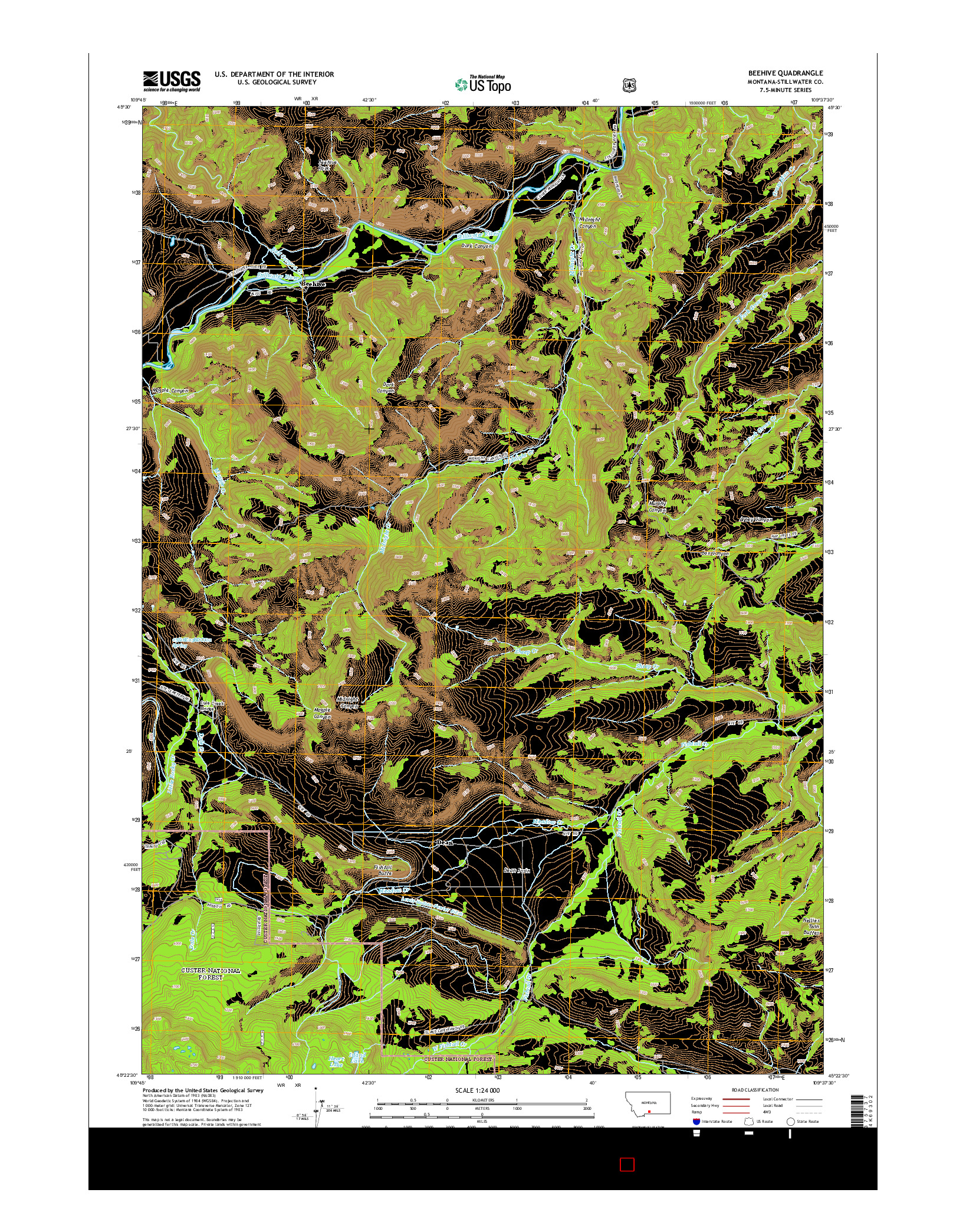 USGS US TOPO 7.5-MINUTE MAP FOR BEEHIVE, MT 2014