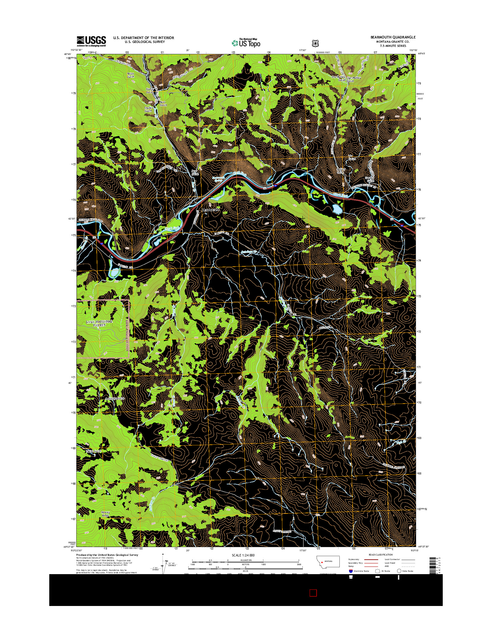 USGS US TOPO 7.5-MINUTE MAP FOR BEARMOUTH, MT 2014