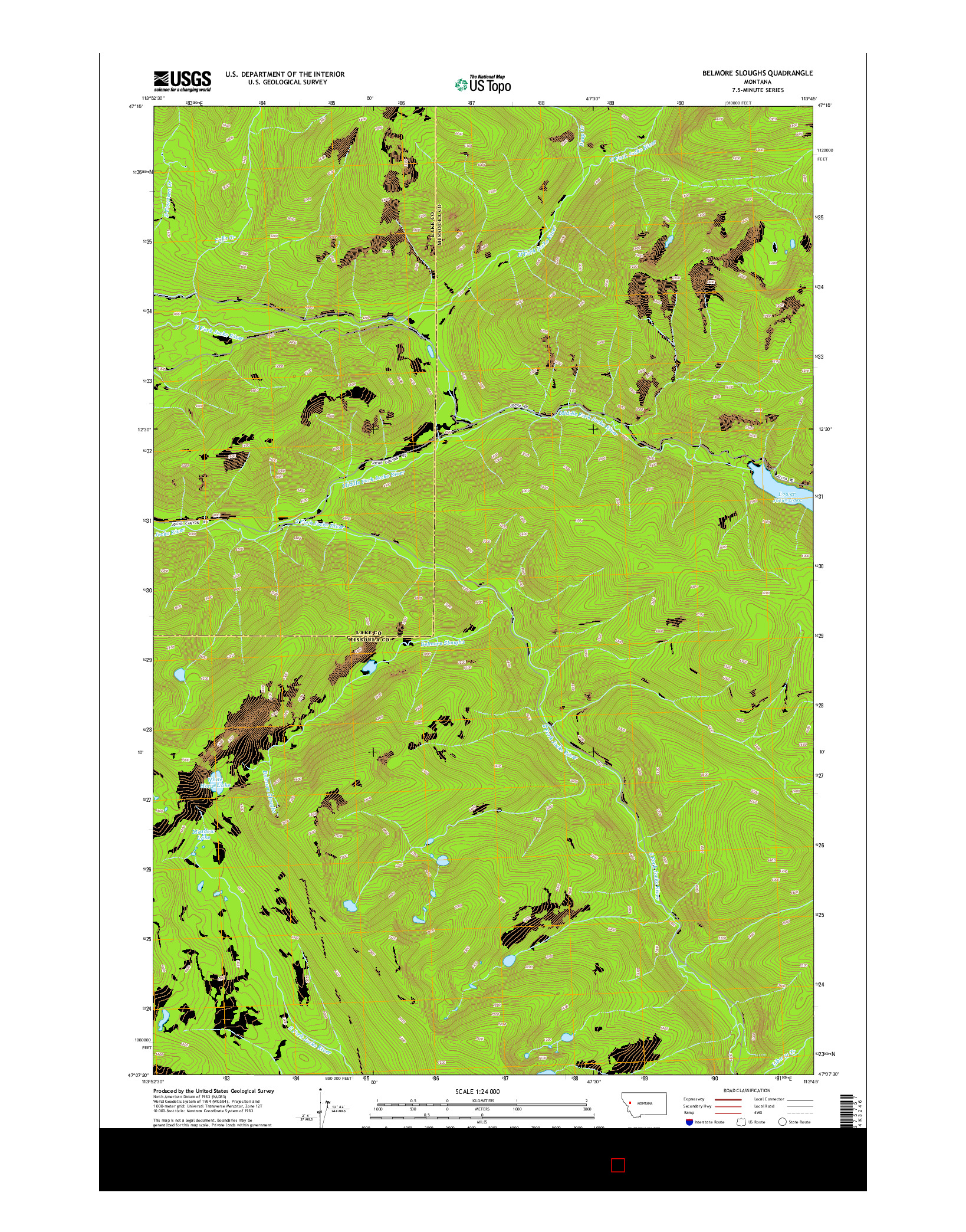 USGS US TOPO 7.5-MINUTE MAP FOR BELMORE SLOUGHS, MT 2014