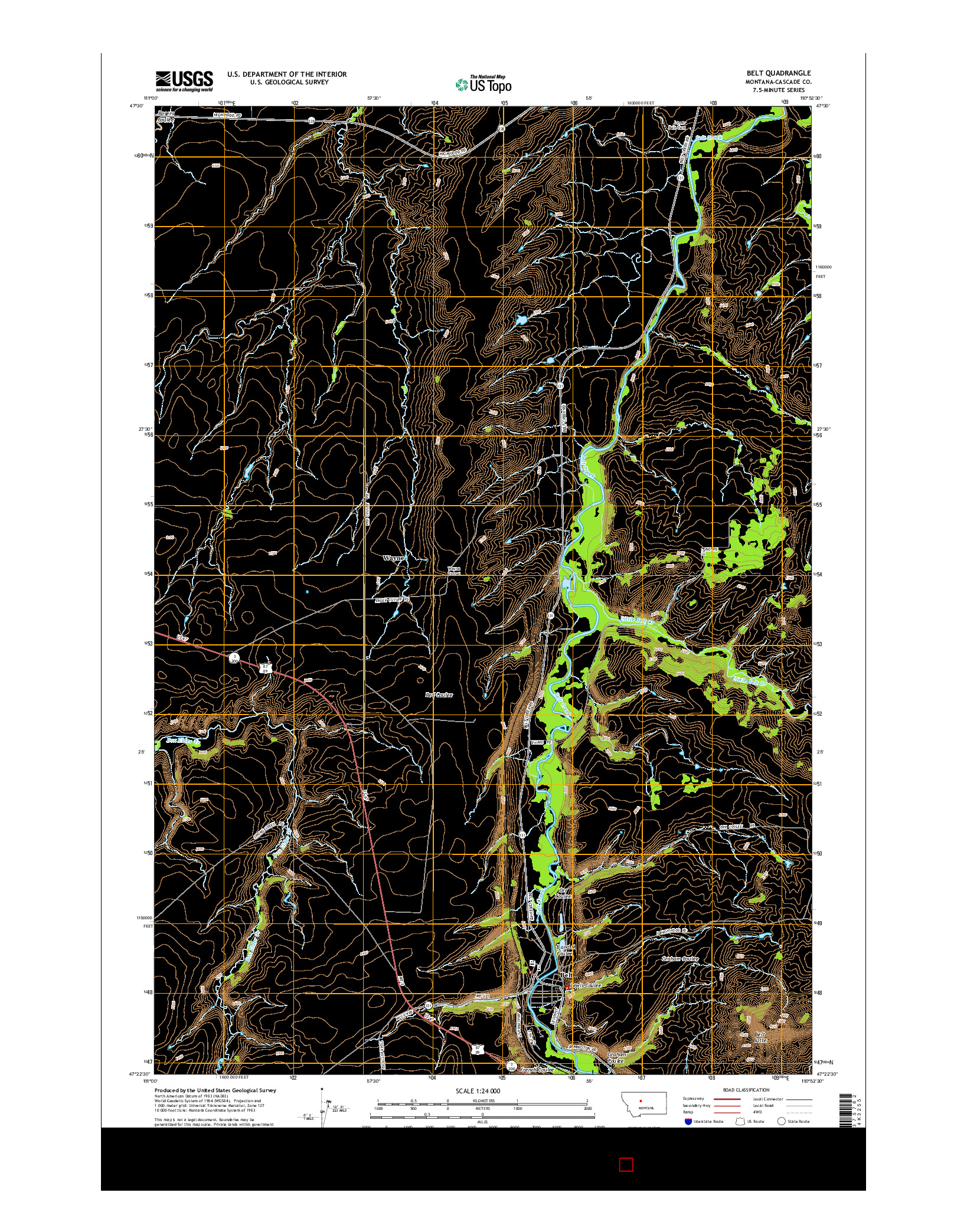 USGS US TOPO 7.5-MINUTE MAP FOR BELT, MT 2014