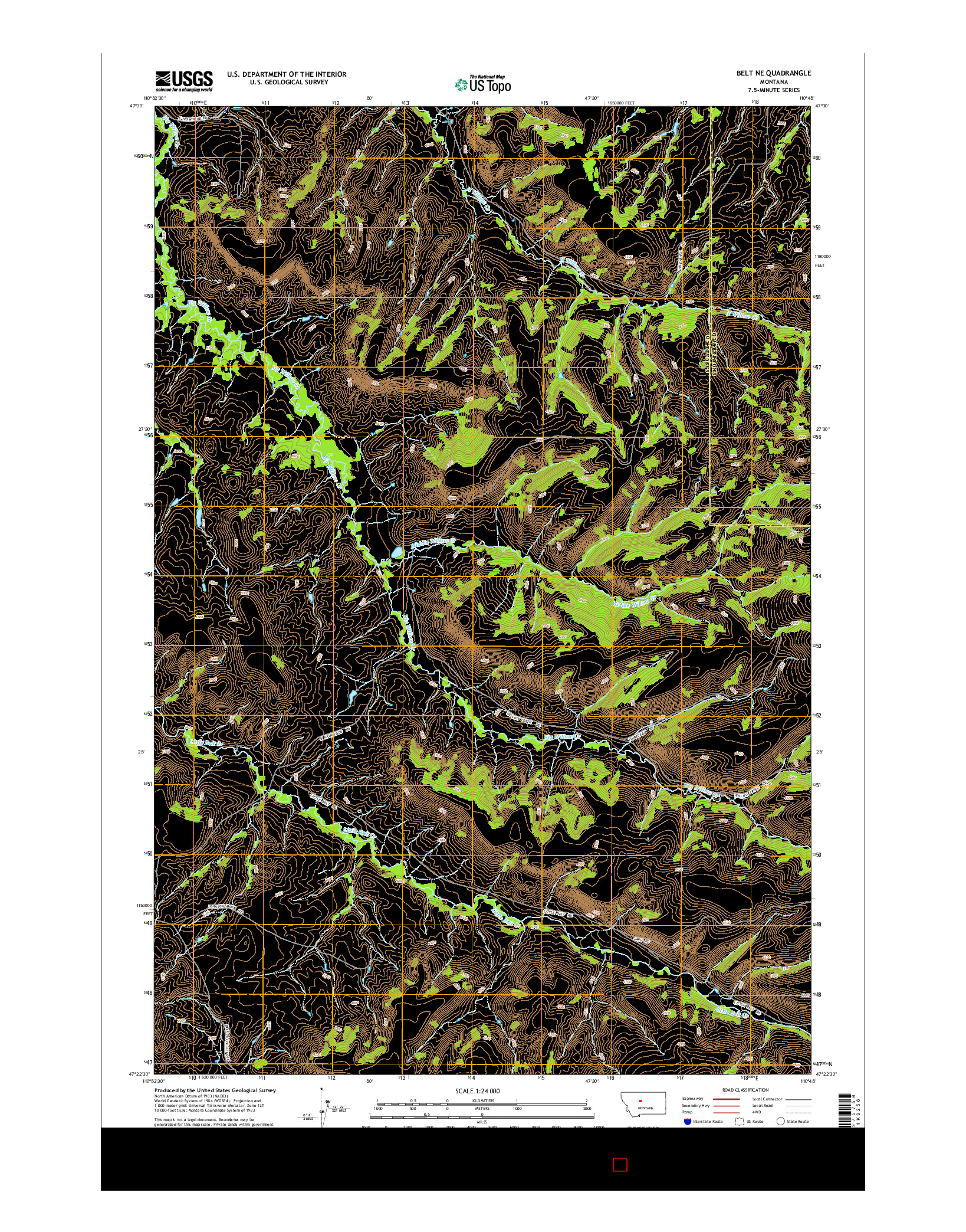 USGS US TOPO 7.5-MINUTE MAP FOR BELT NE, MT 2014