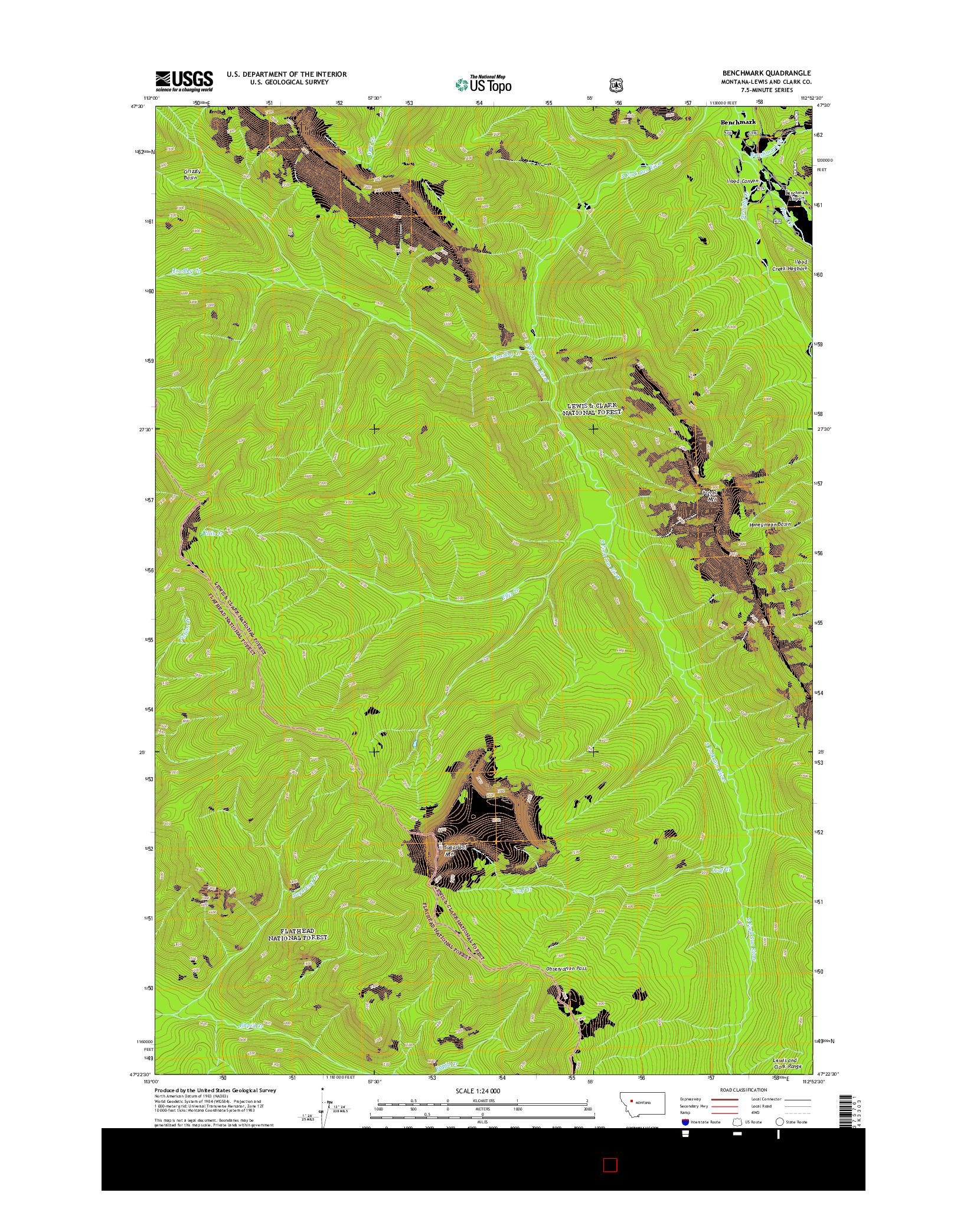 USGS US TOPO 7.5-MINUTE MAP FOR BENCHMARK, MT 2014