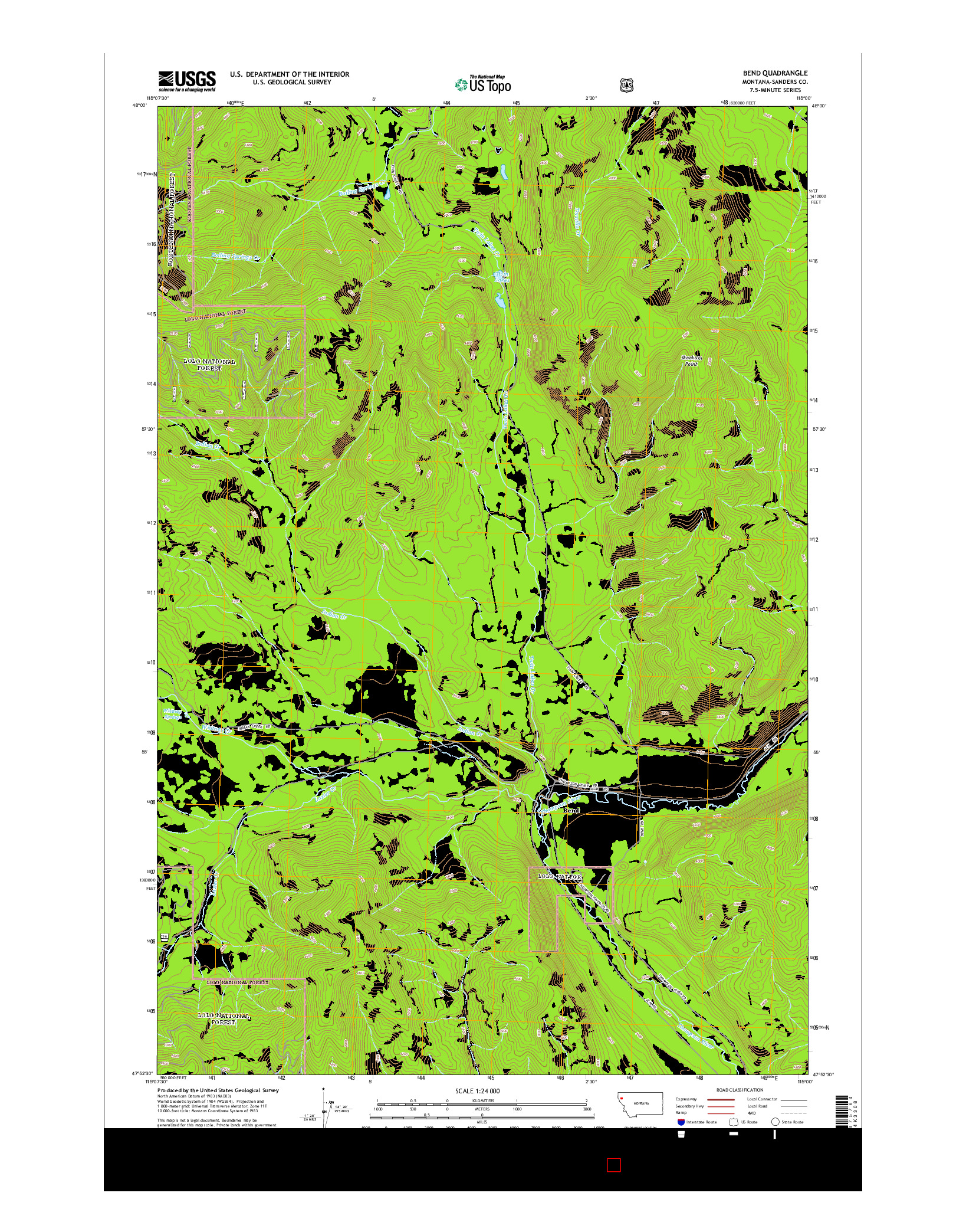 USGS US TOPO 7.5-MINUTE MAP FOR BEND, MT 2014