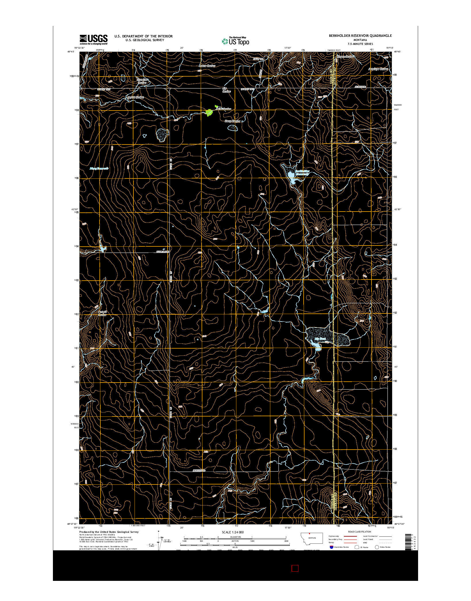 USGS US TOPO 7.5-MINUTE MAP FOR BERKHOLDER RESERVOIR, MT 2014
