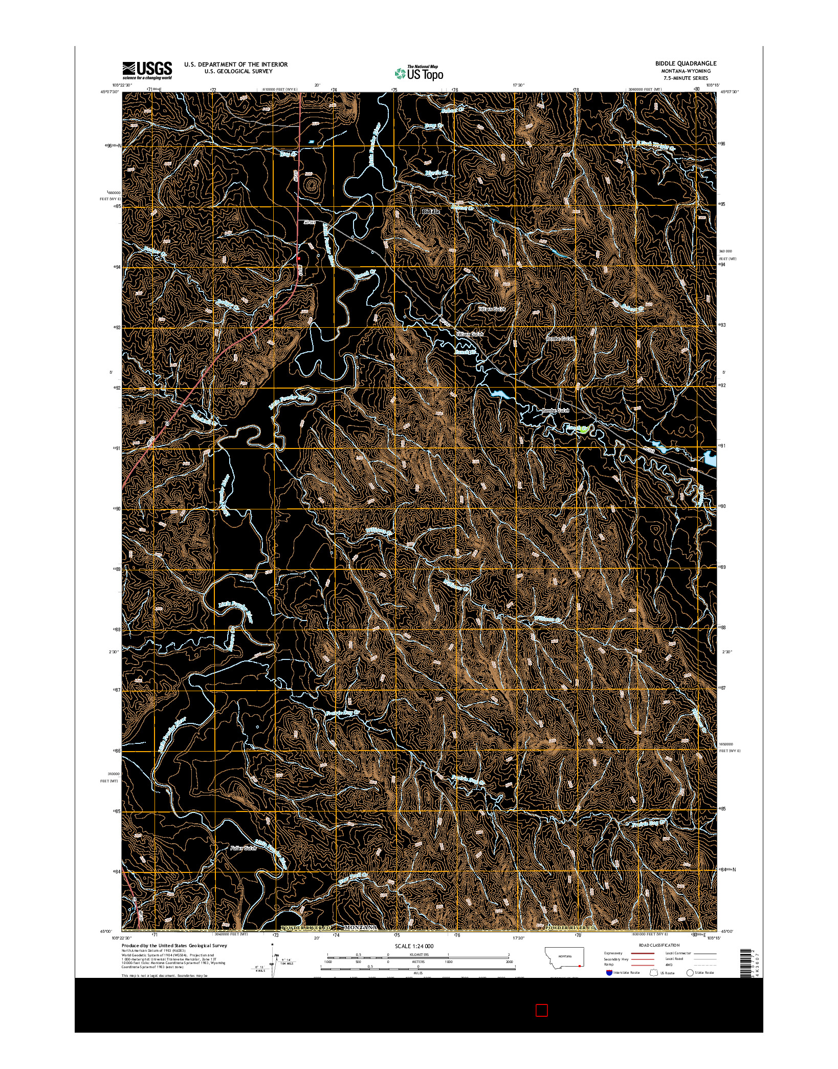 USGS US TOPO 7.5-MINUTE MAP FOR BIDDLE, MT-WY 2014