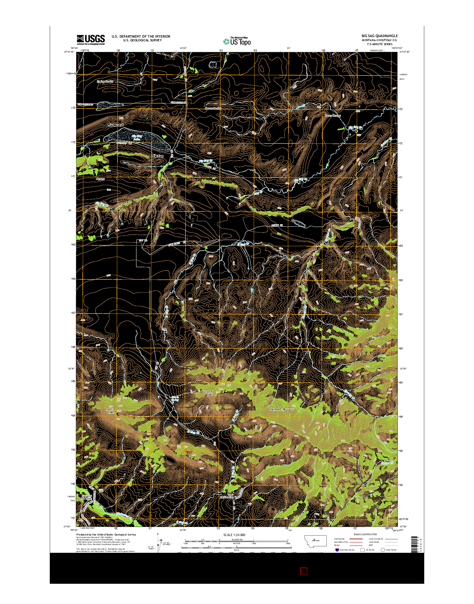 USGS US TOPO 7.5-MINUTE MAP FOR BIG SAG, MT 2014