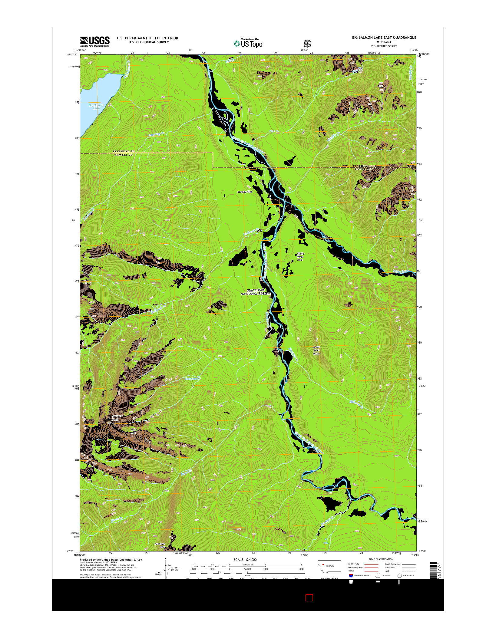 USGS US TOPO 7.5-MINUTE MAP FOR BIG SALMON LAKE EAST, MT 2014
