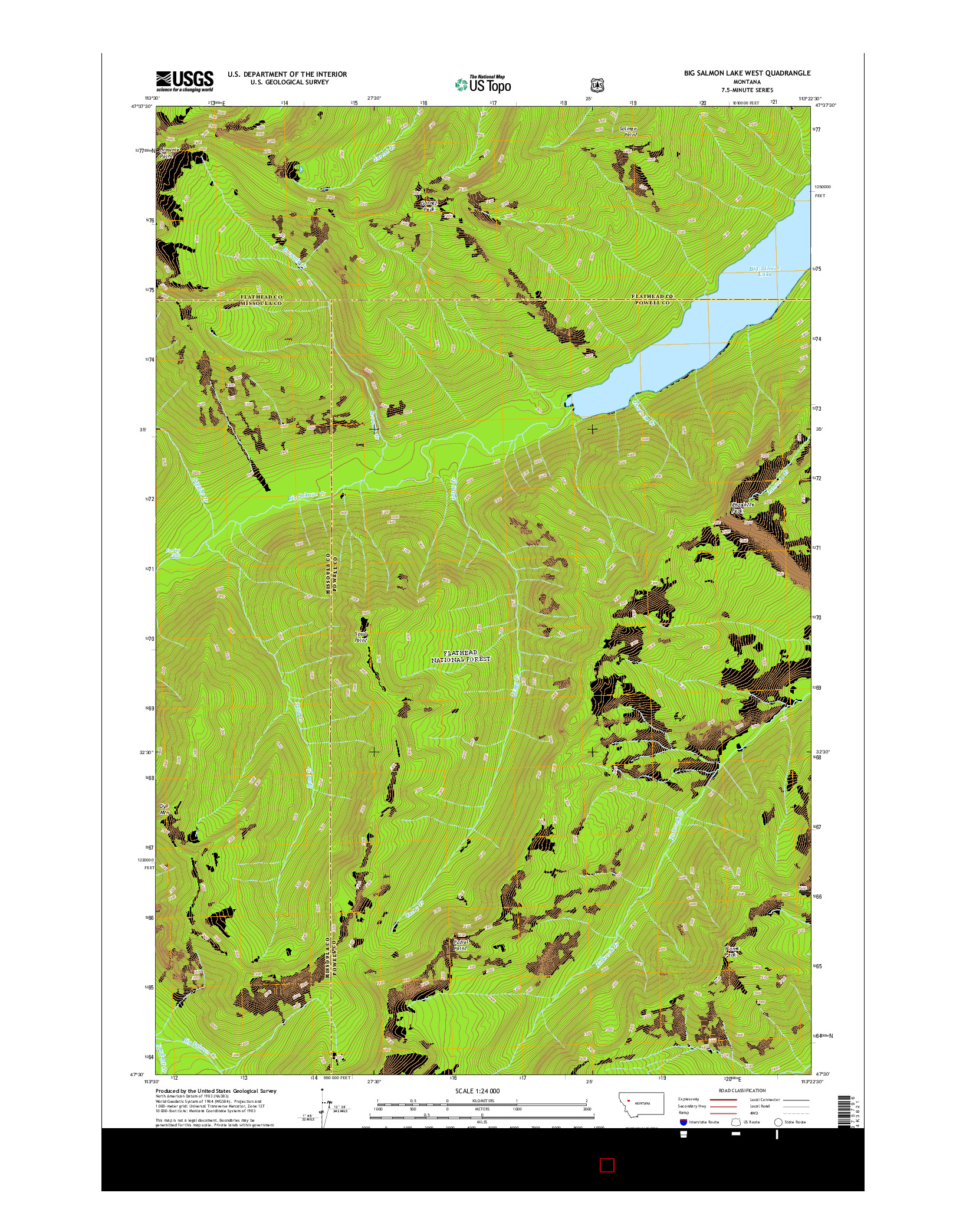 USGS US TOPO 7.5-MINUTE MAP FOR BIG SALMON LAKE WEST, MT 2014