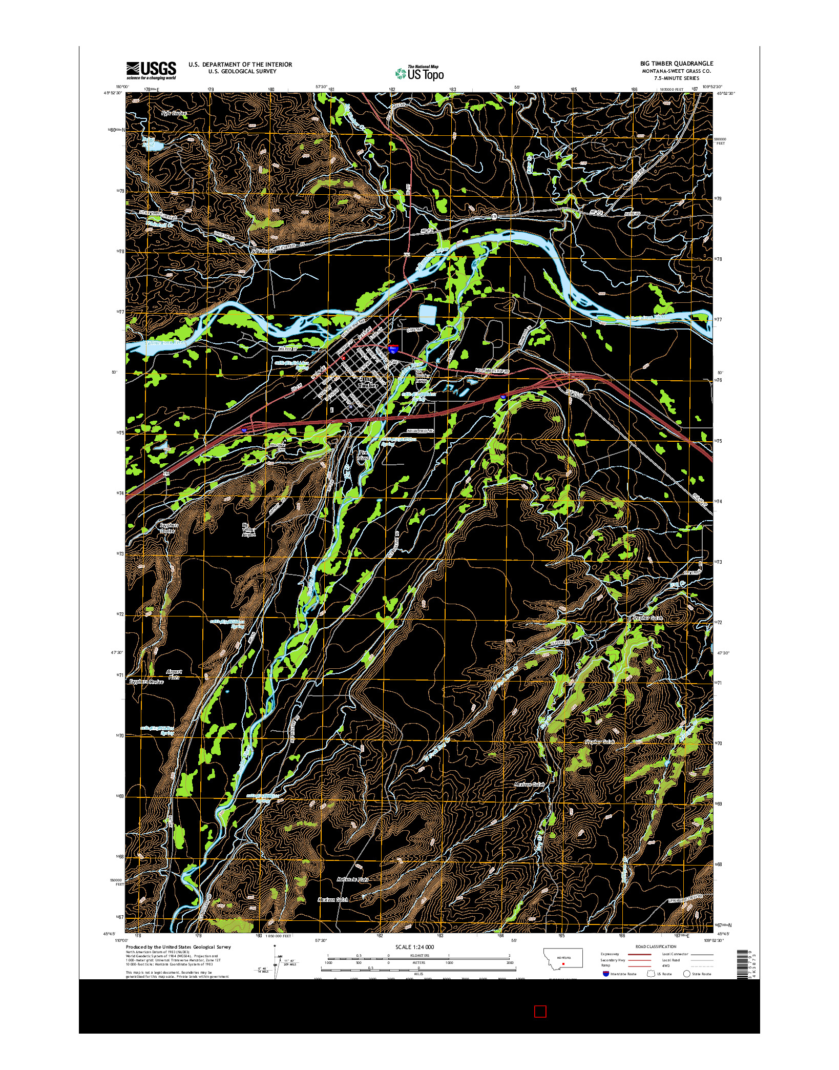 USGS US TOPO 7.5-MINUTE MAP FOR BIG TIMBER, MT 2014