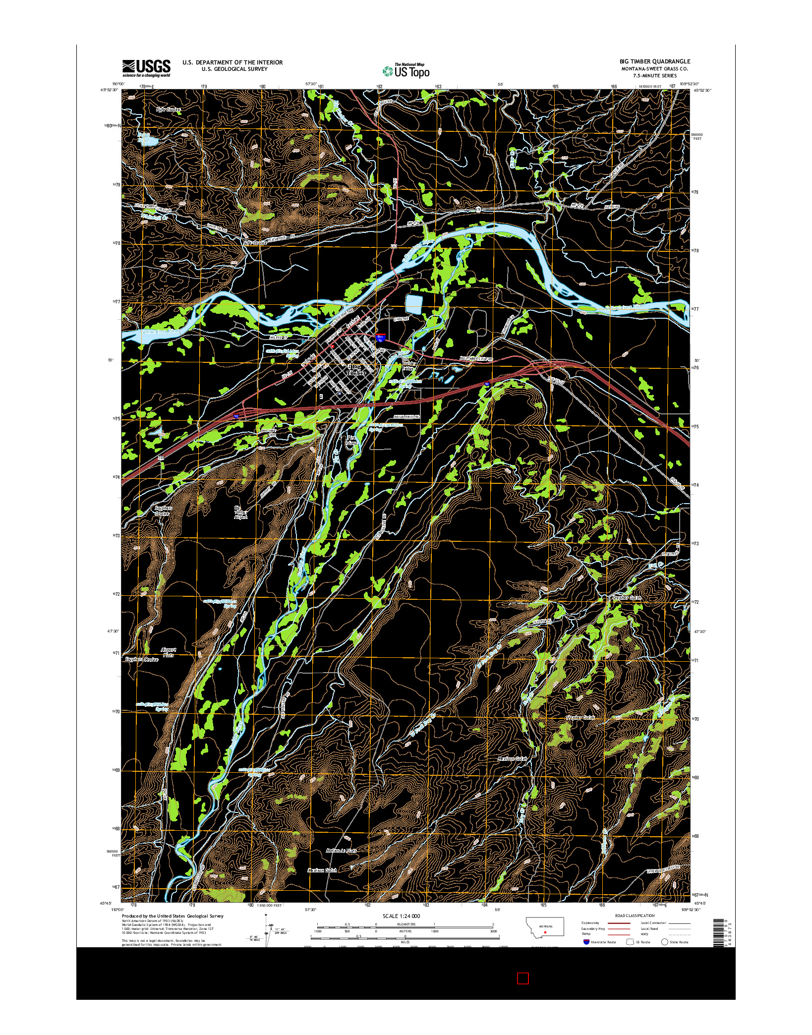 USGS US TOPO 7.5-MINUTE MAP FOR BIG TIMBER, MT 2014