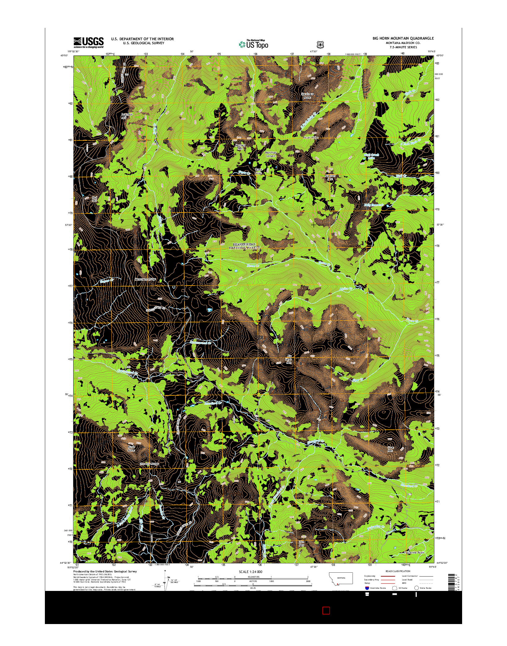 USGS US TOPO 7.5-MINUTE MAP FOR BIG HORN MOUNTAIN, MT 2014