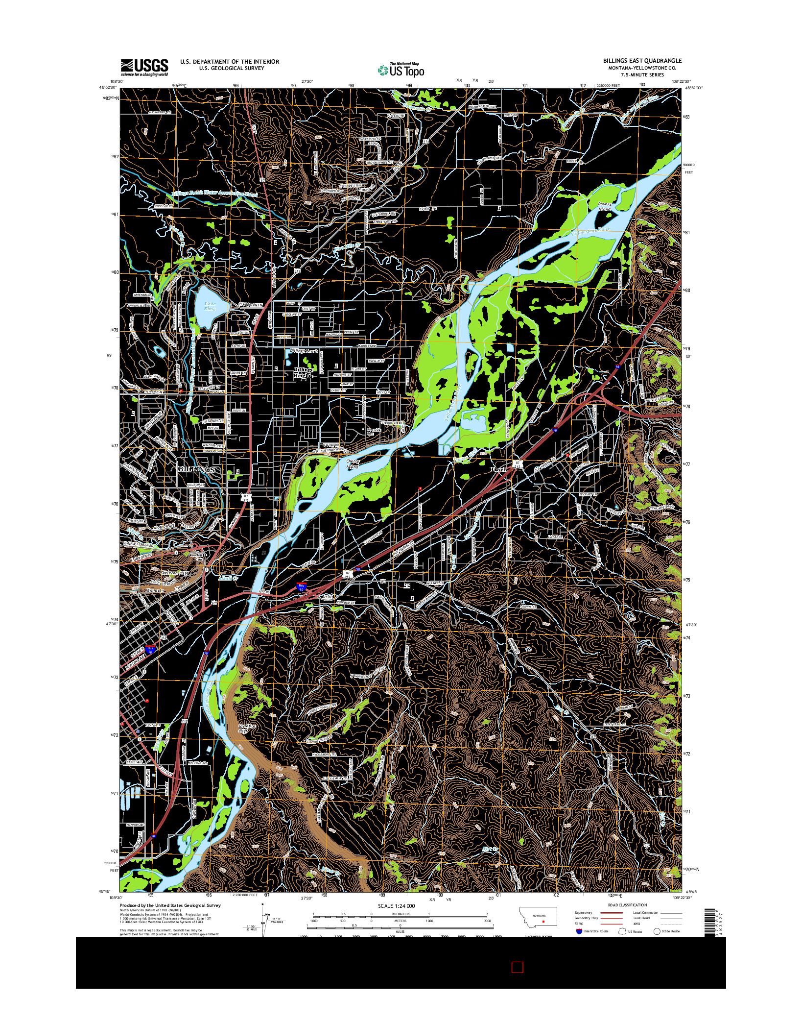 USGS US TOPO 7.5-MINUTE MAP FOR BILLINGS EAST, MT 2014
