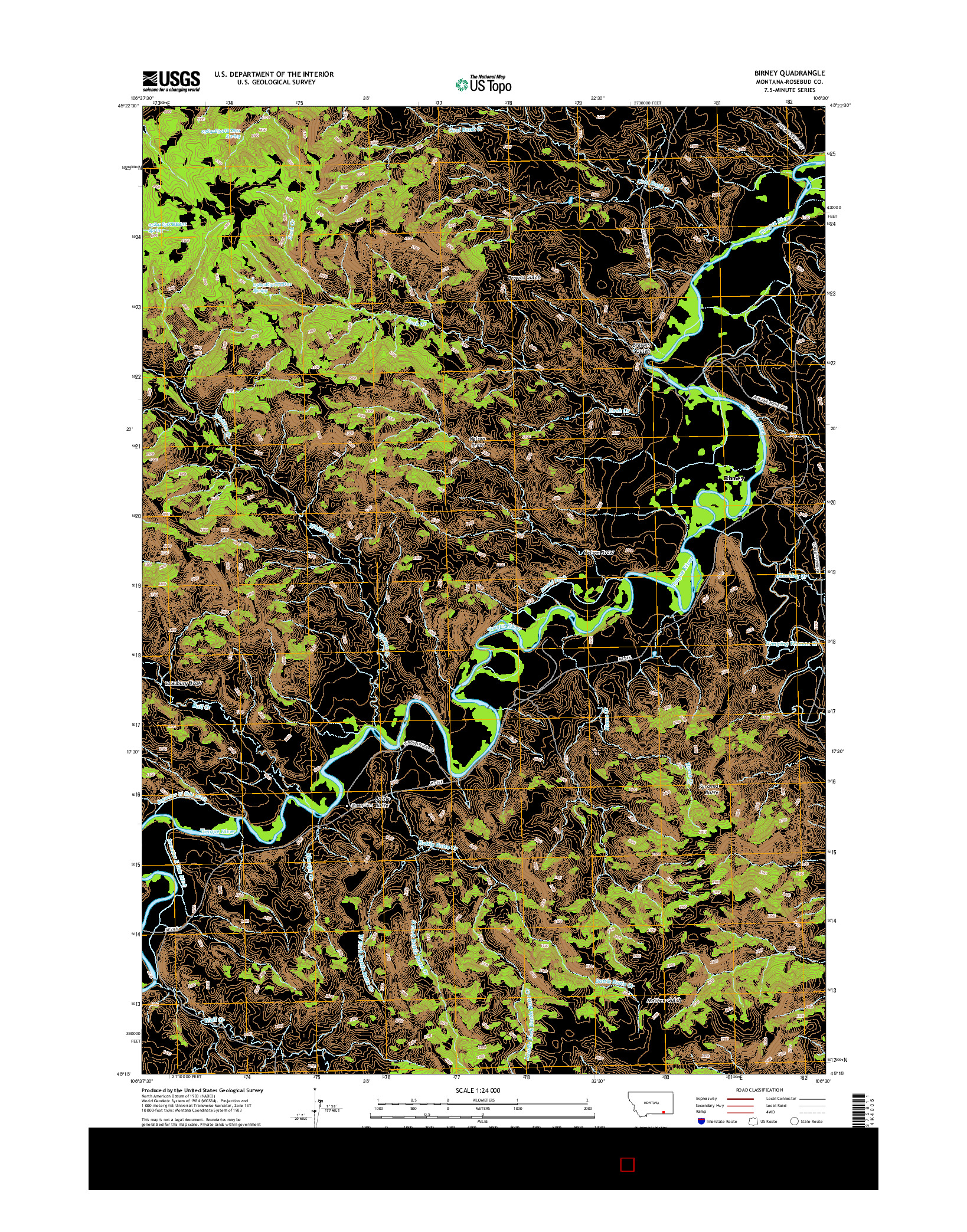 USGS US TOPO 7.5-MINUTE MAP FOR BIRNEY, MT 2014