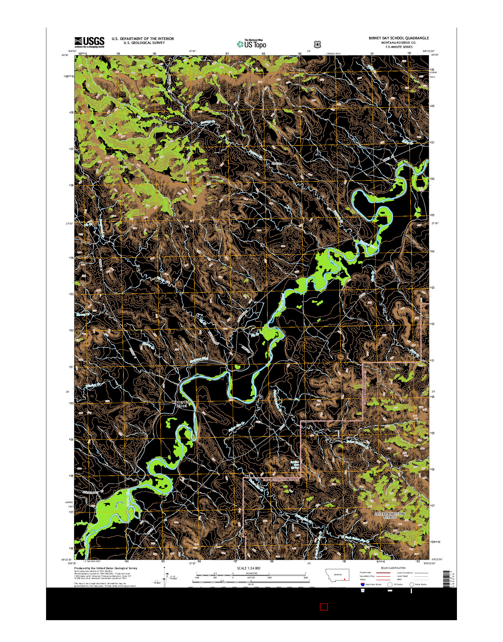 USGS US TOPO 7.5-MINUTE MAP FOR BIRNEY DAY SCHOOL, MT 2014