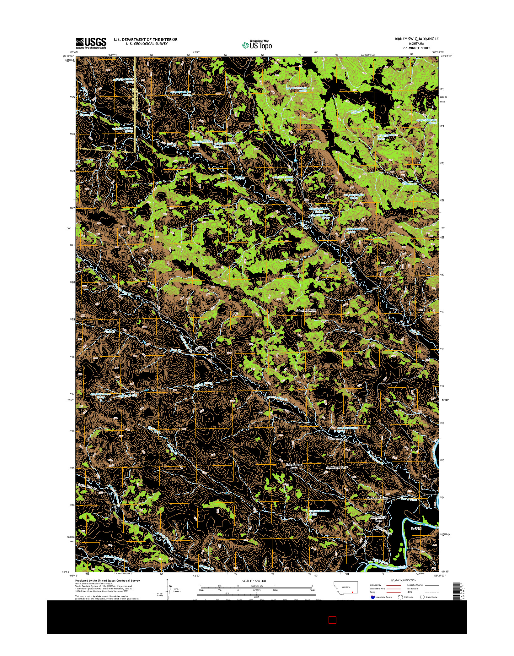 USGS US TOPO 7.5-MINUTE MAP FOR BIRNEY SW, MT 2014