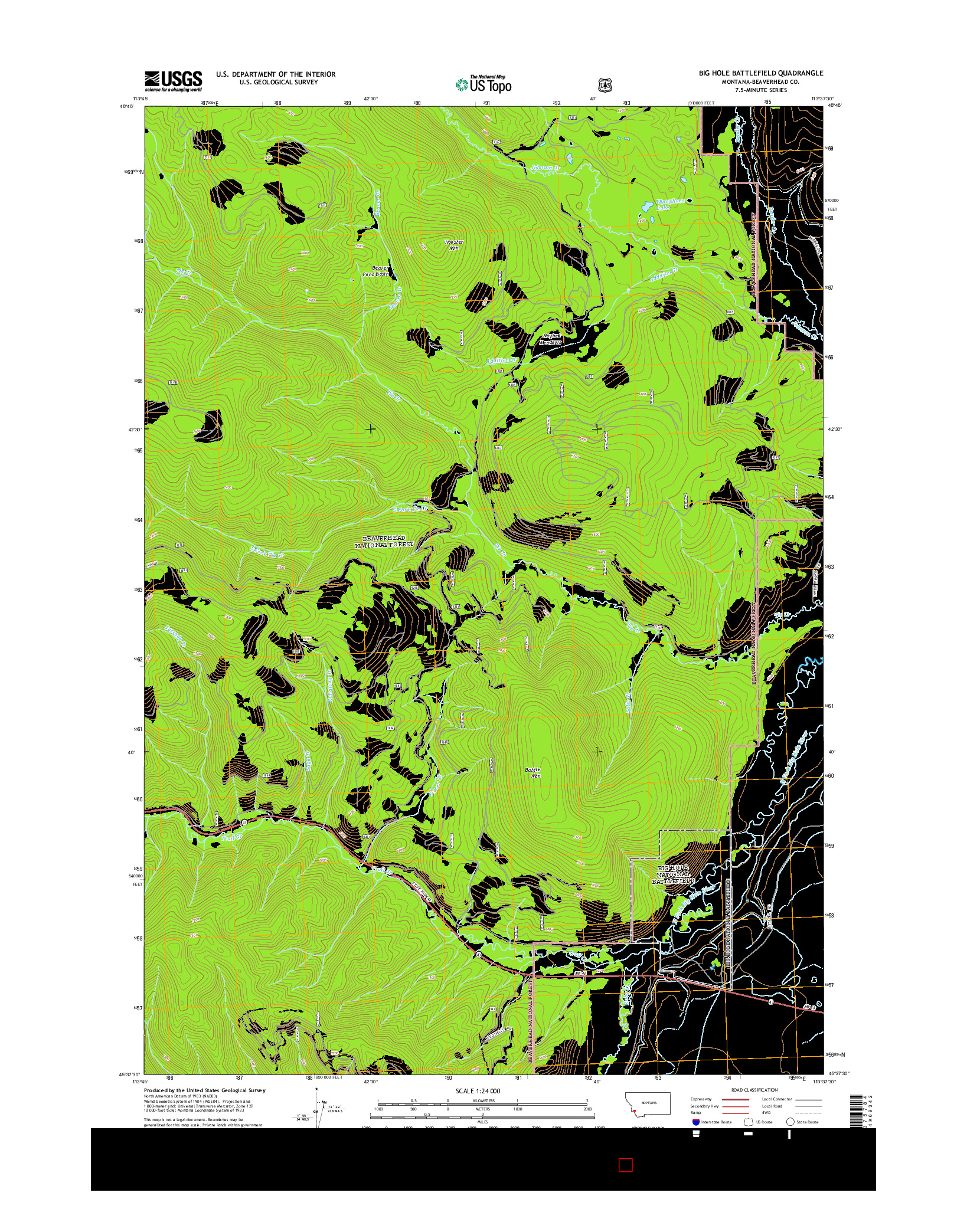 USGS US TOPO 7.5-MINUTE MAP FOR BIG HOLE BATTLEFIELD, MT 2014