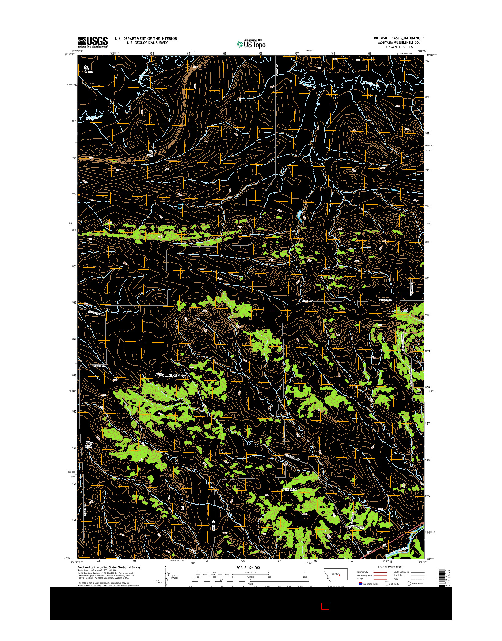 USGS US TOPO 7.5-MINUTE MAP FOR BIG WALL EAST, MT 2014