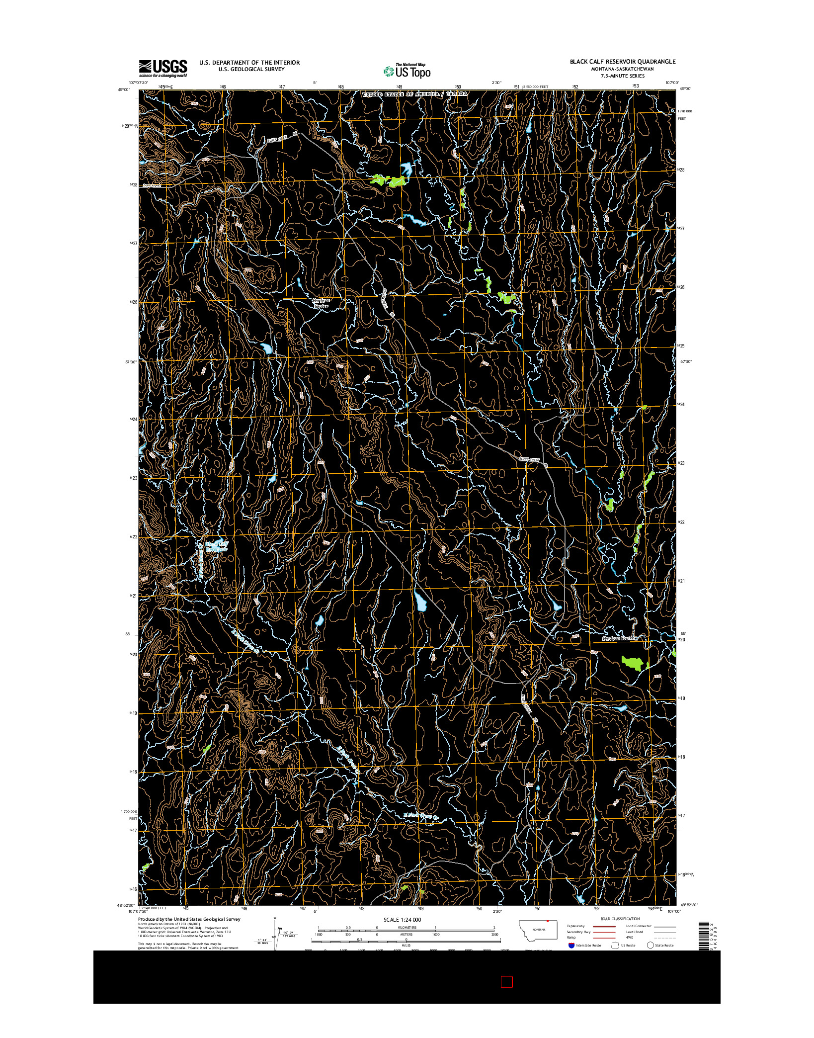 USGS US TOPO 7.5-MINUTE MAP FOR BLACK CALF RESERVOIR, MT-SK 2014