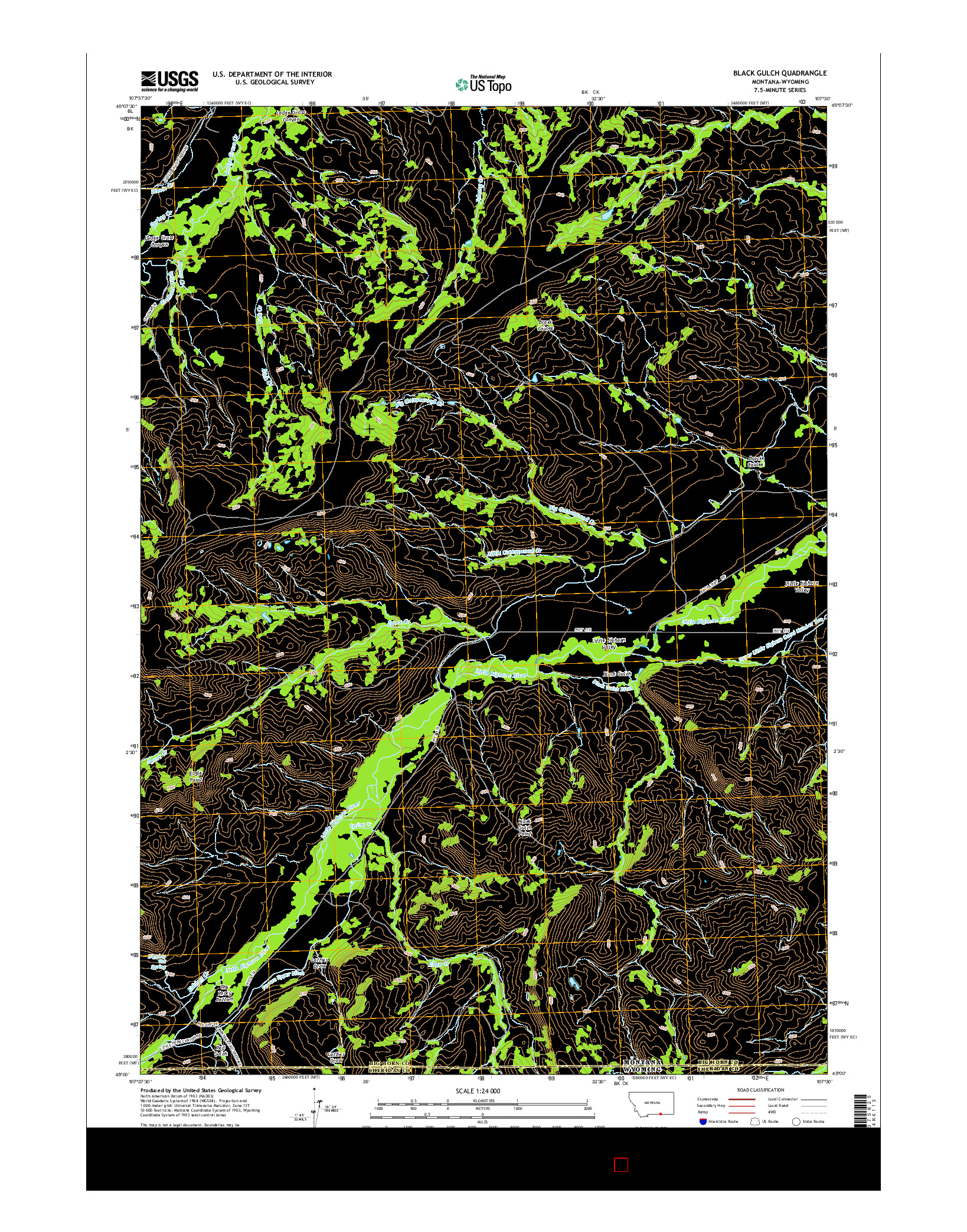 USGS US TOPO 7.5-MINUTE MAP FOR BLACK GULCH, MT-WY 2014