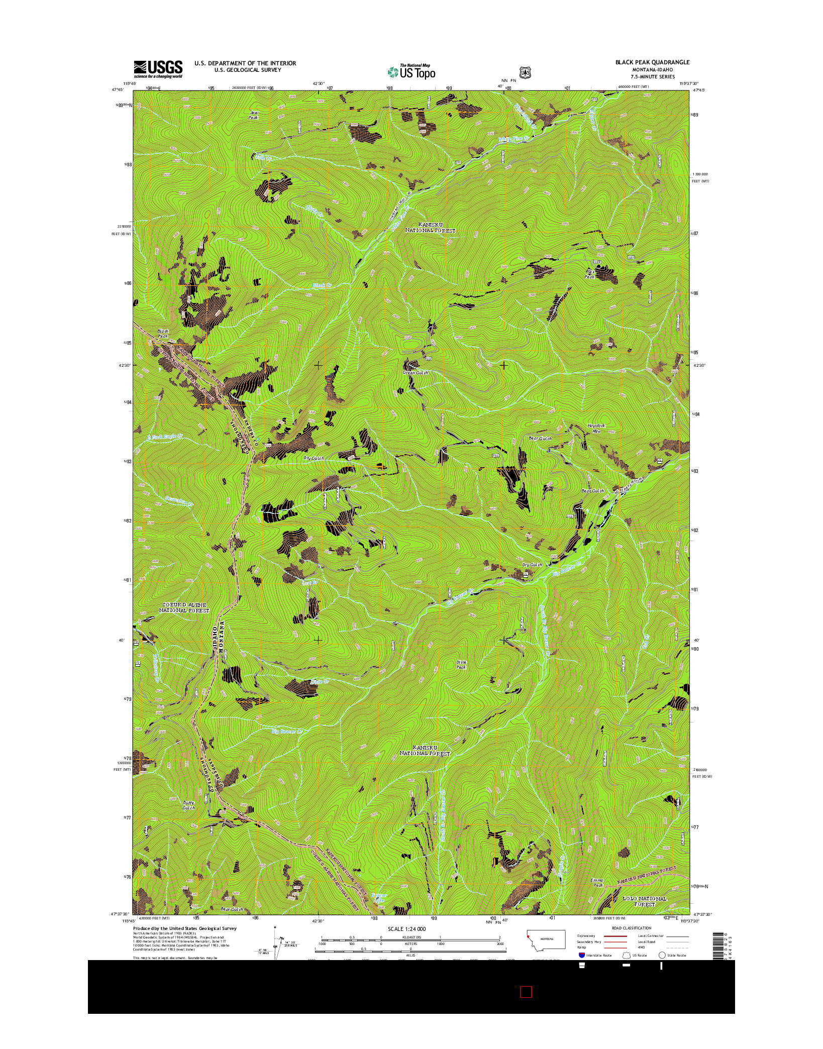 USGS US TOPO 7.5-MINUTE MAP FOR BLACK PEAK, MT-ID 2014