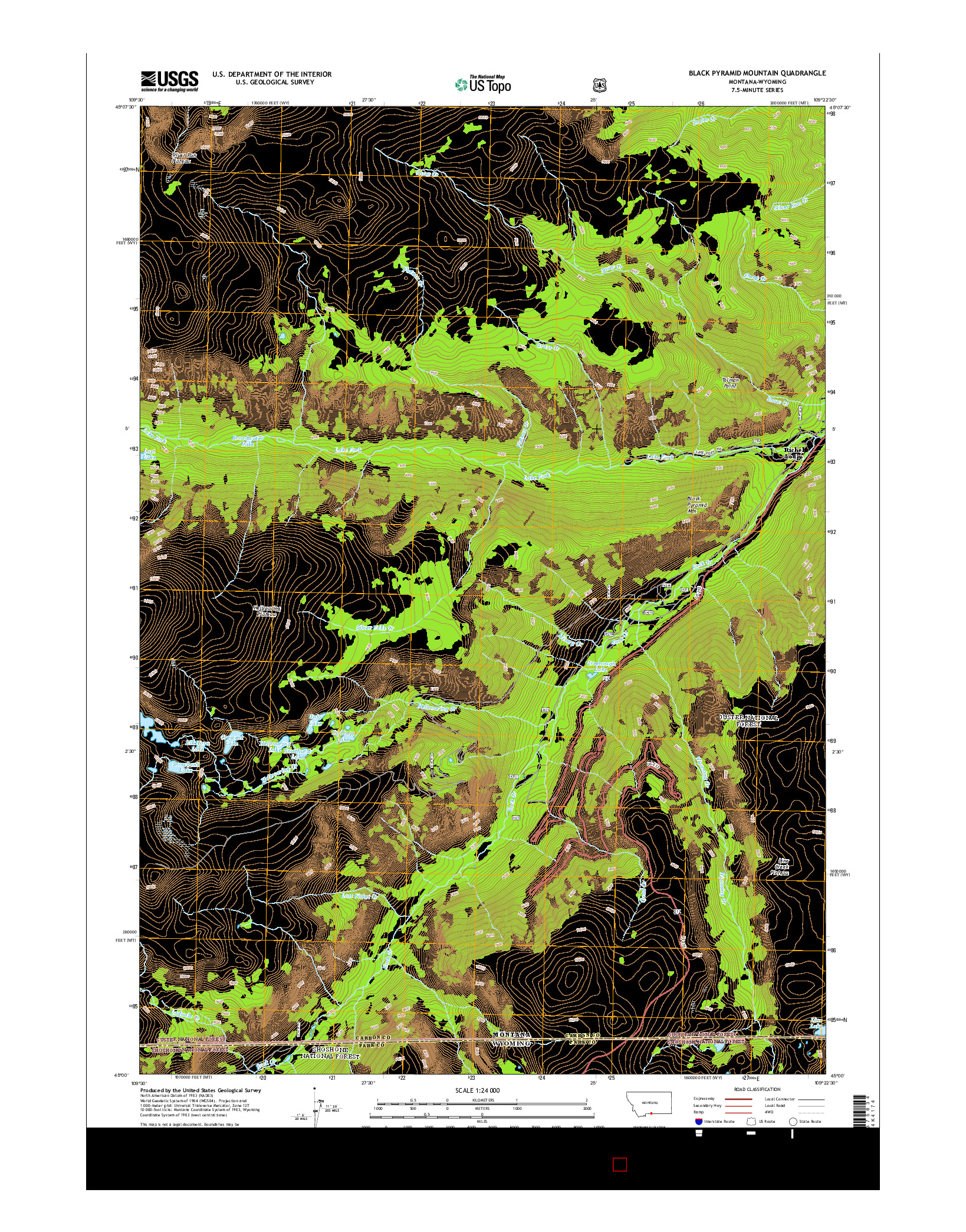 USGS US TOPO 7.5-MINUTE MAP FOR BLACK PYRAMID MOUNTAIN, MT-WY 2014