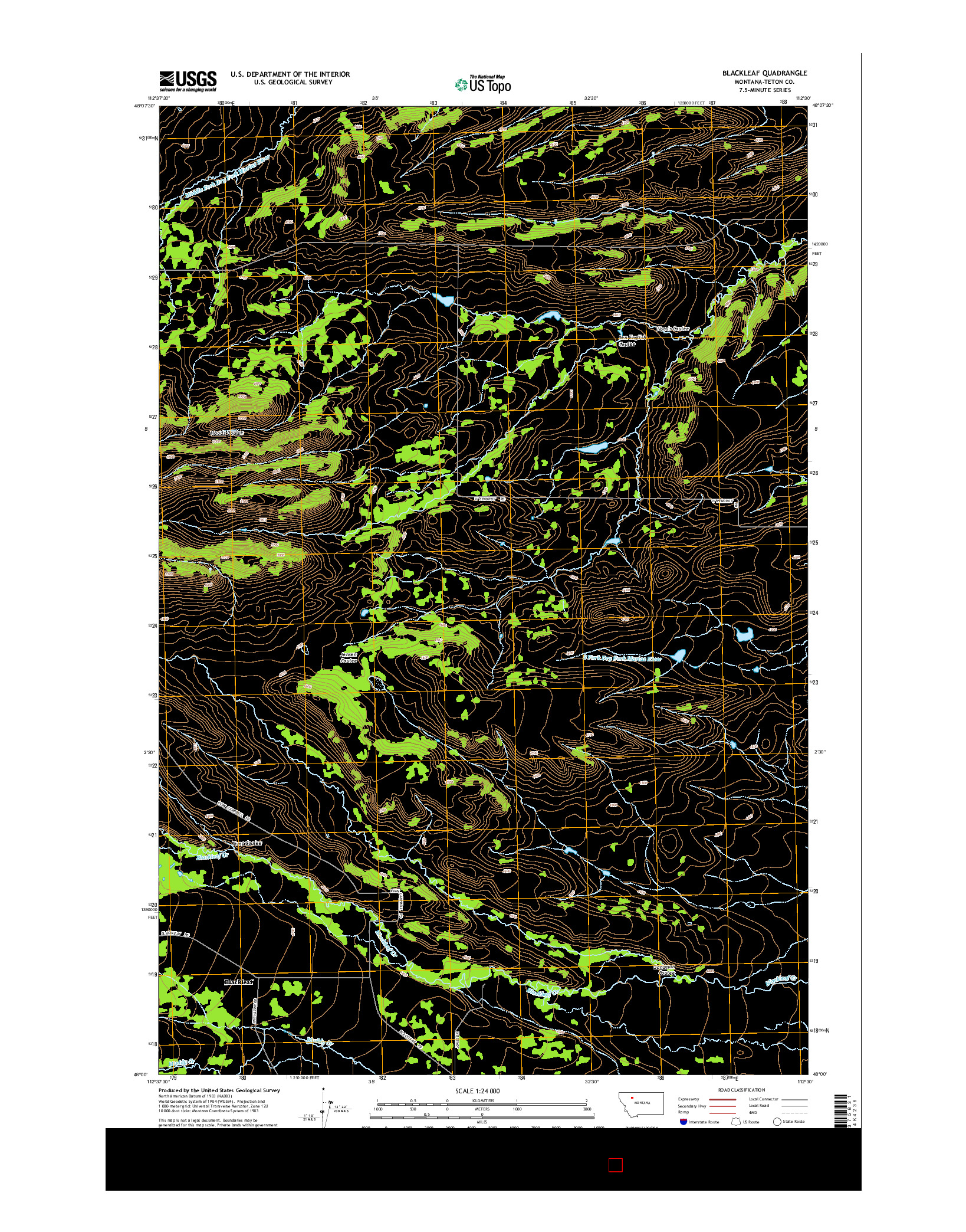 USGS US TOPO 7.5-MINUTE MAP FOR BLACKLEAF, MT 2014
