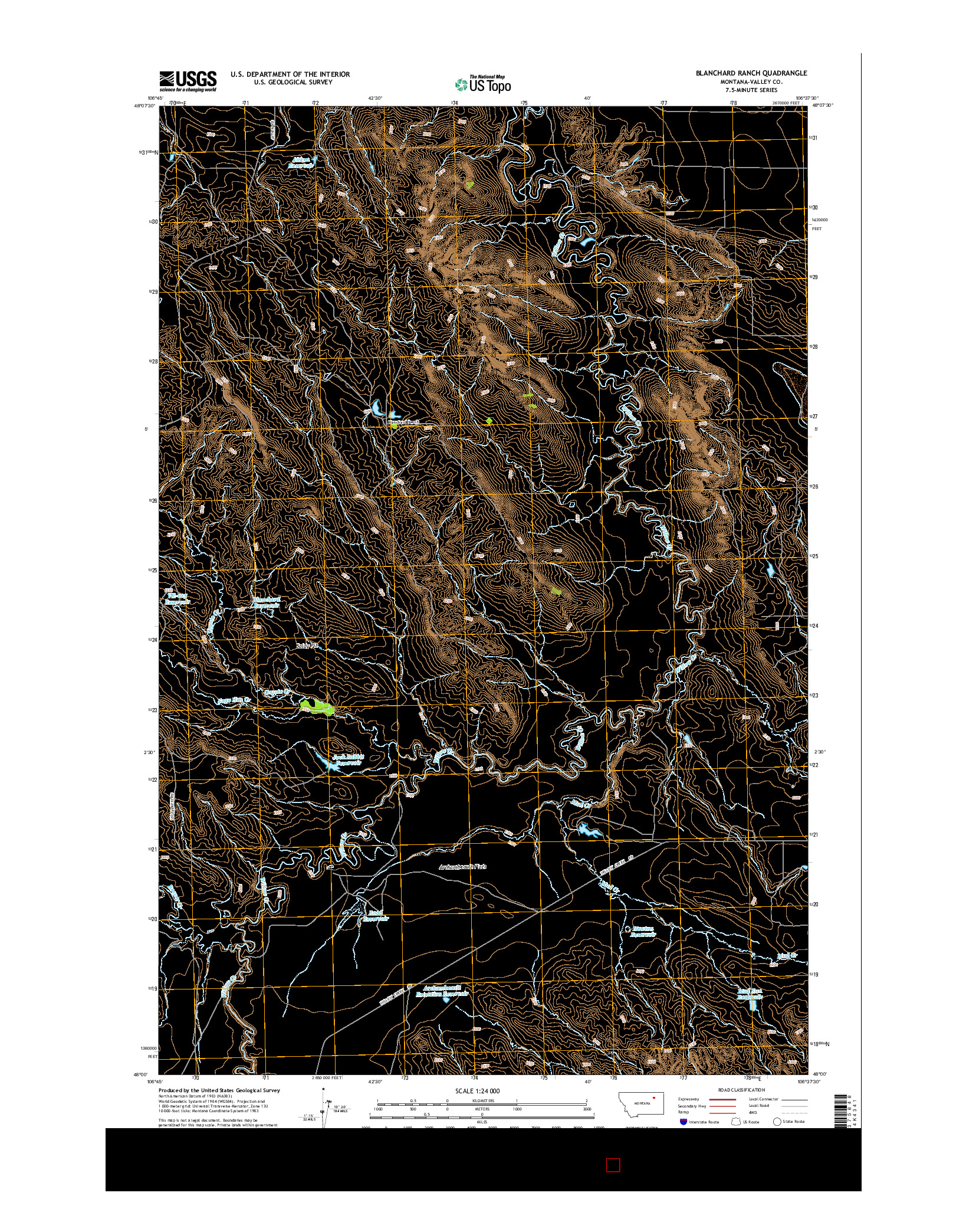 USGS US TOPO 7.5-MINUTE MAP FOR BLANCHARD RANCH, MT 2014