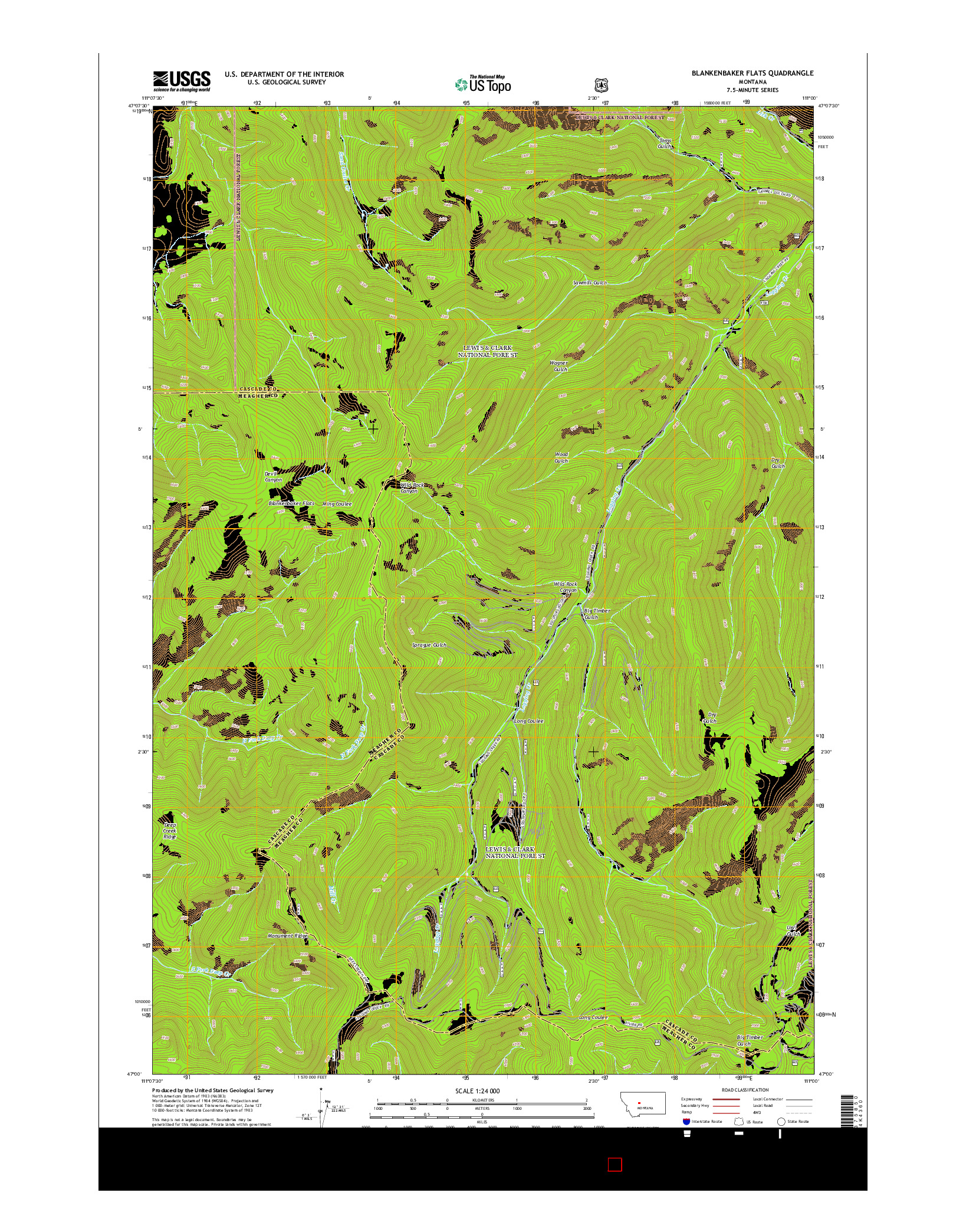 USGS US TOPO 7.5-MINUTE MAP FOR BLANKENBAKER FLATS, MT 2014