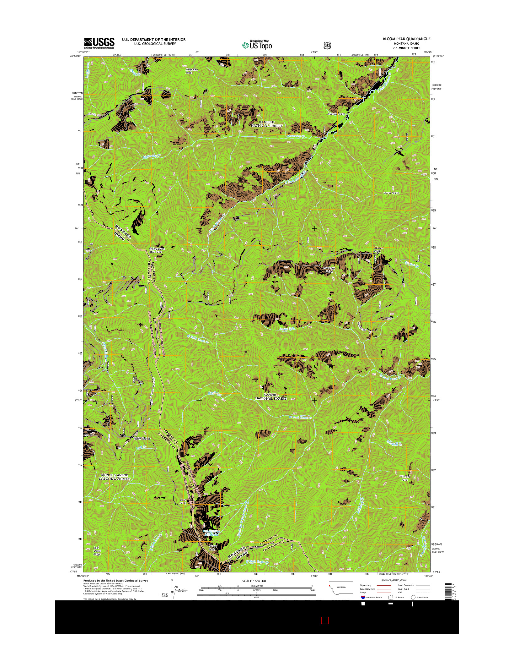 USGS US TOPO 7.5-MINUTE MAP FOR BLOOM PEAK, MT-ID 2014