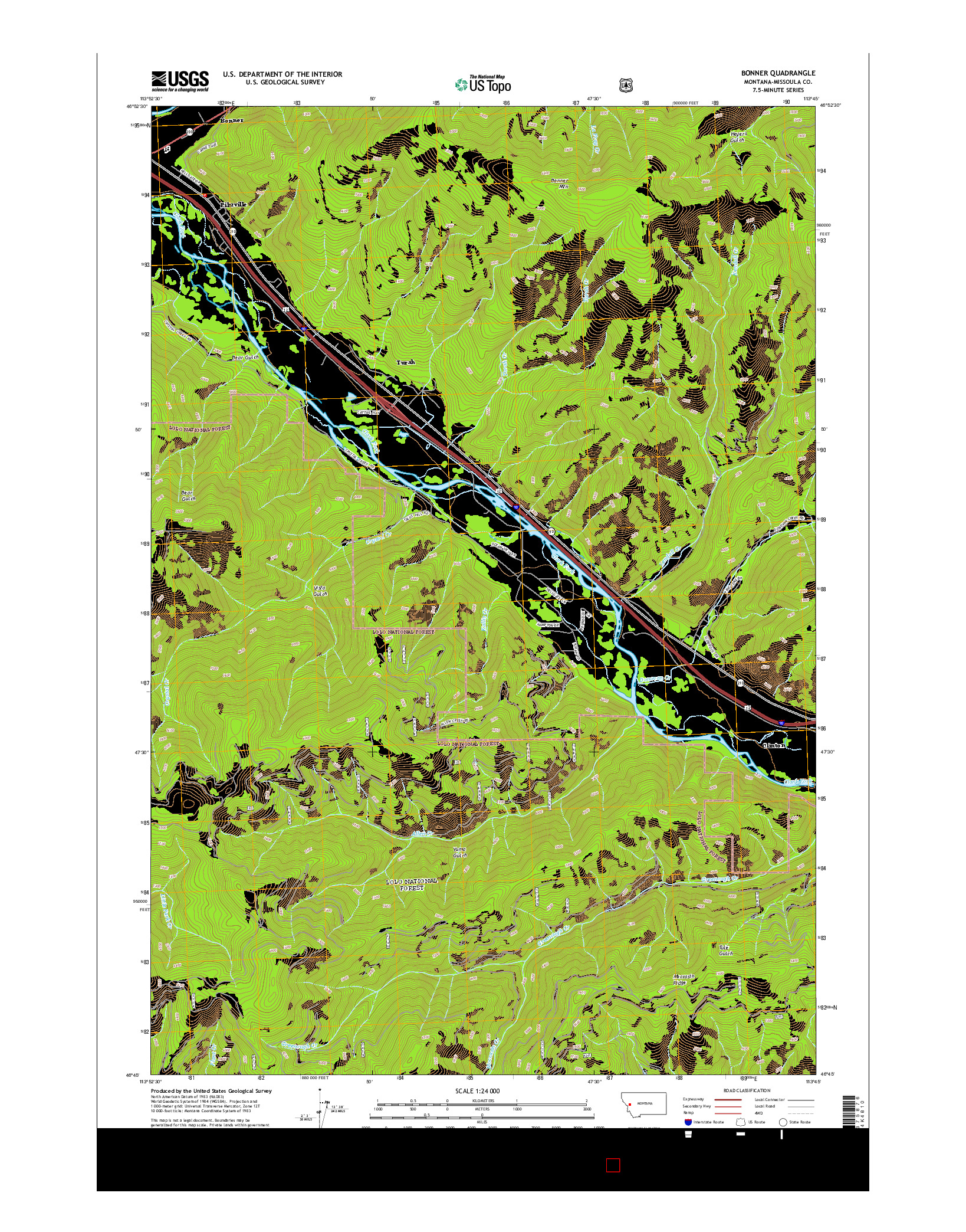 USGS US TOPO 7.5-MINUTE MAP FOR BONNER, MT 2014