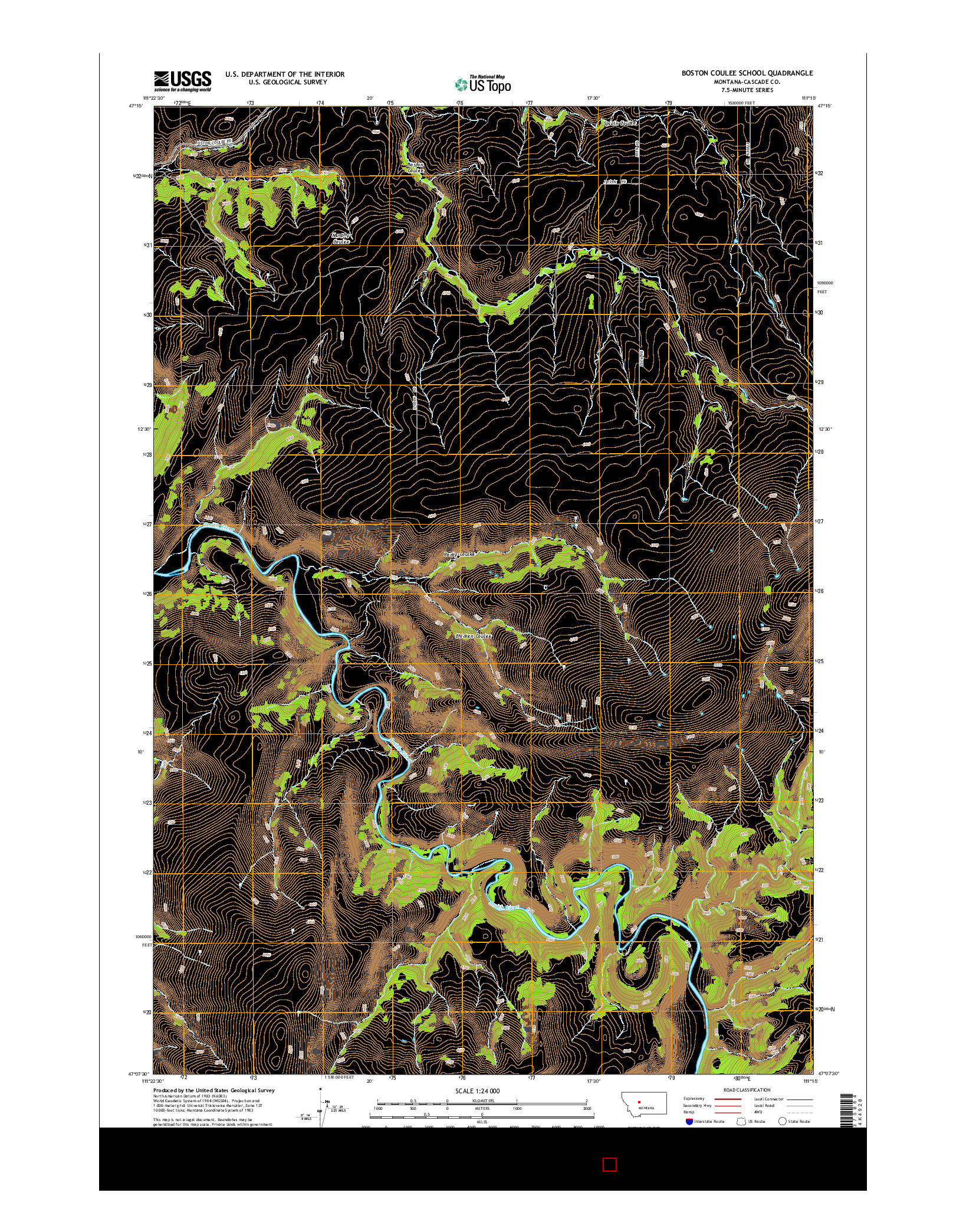 USGS US TOPO 7.5-MINUTE MAP FOR BOSTON COULEE SCHOOL, MT 2014
