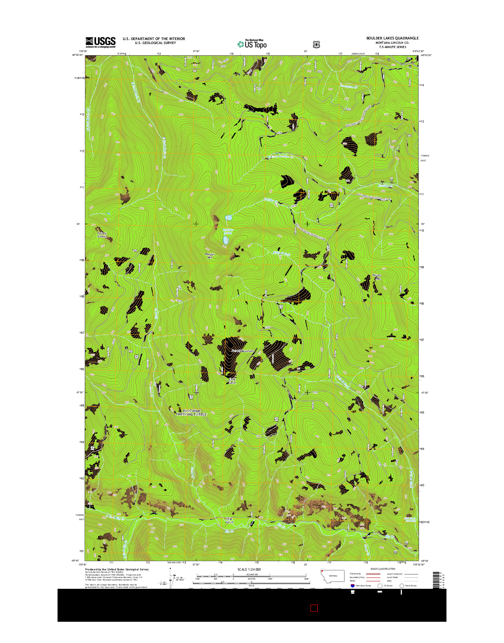 USGS US TOPO 7.5-MINUTE MAP FOR BOULDER LAKES, MT 2014