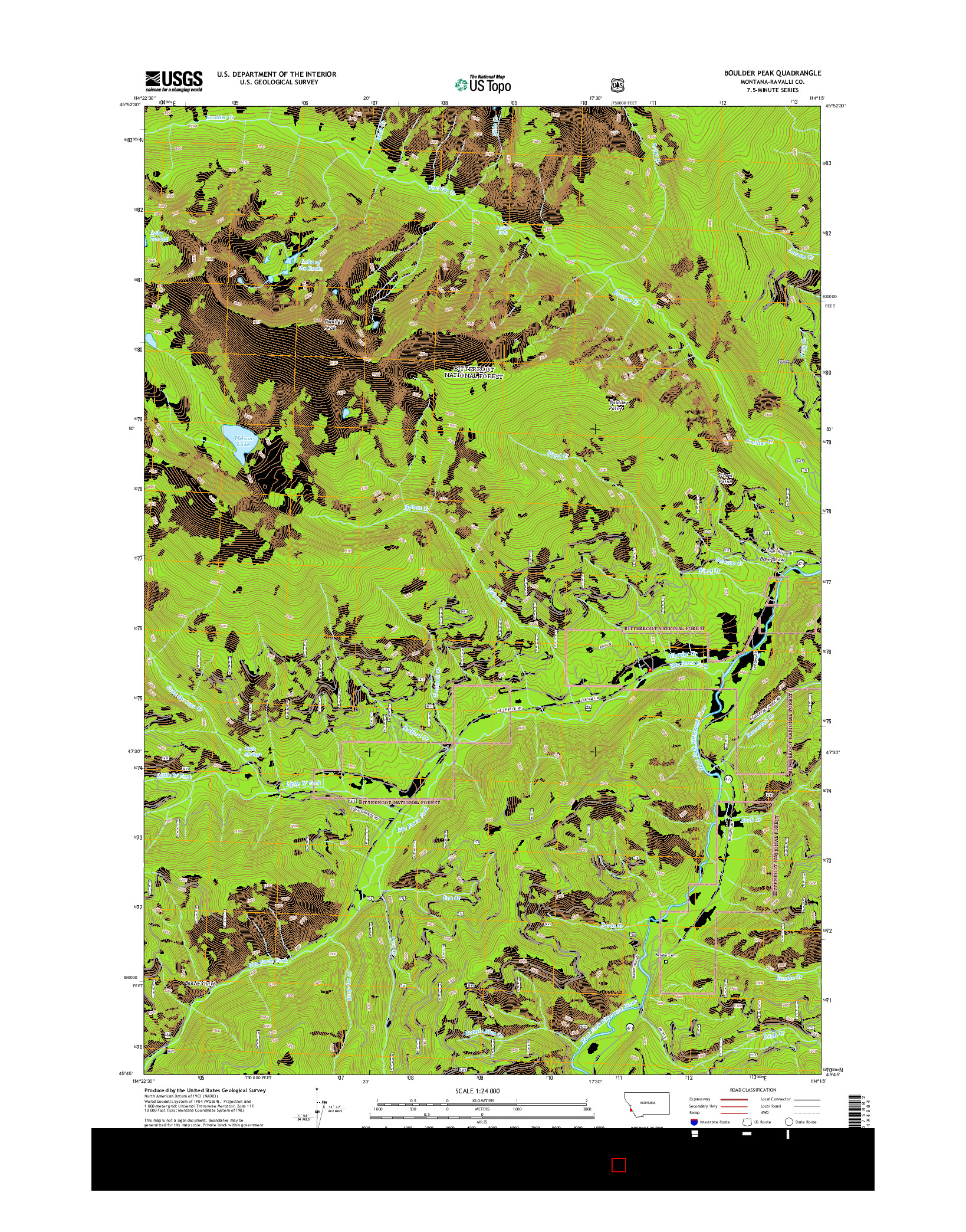 USGS US TOPO 7.5-MINUTE MAP FOR BOULDER PEAK, MT 2014