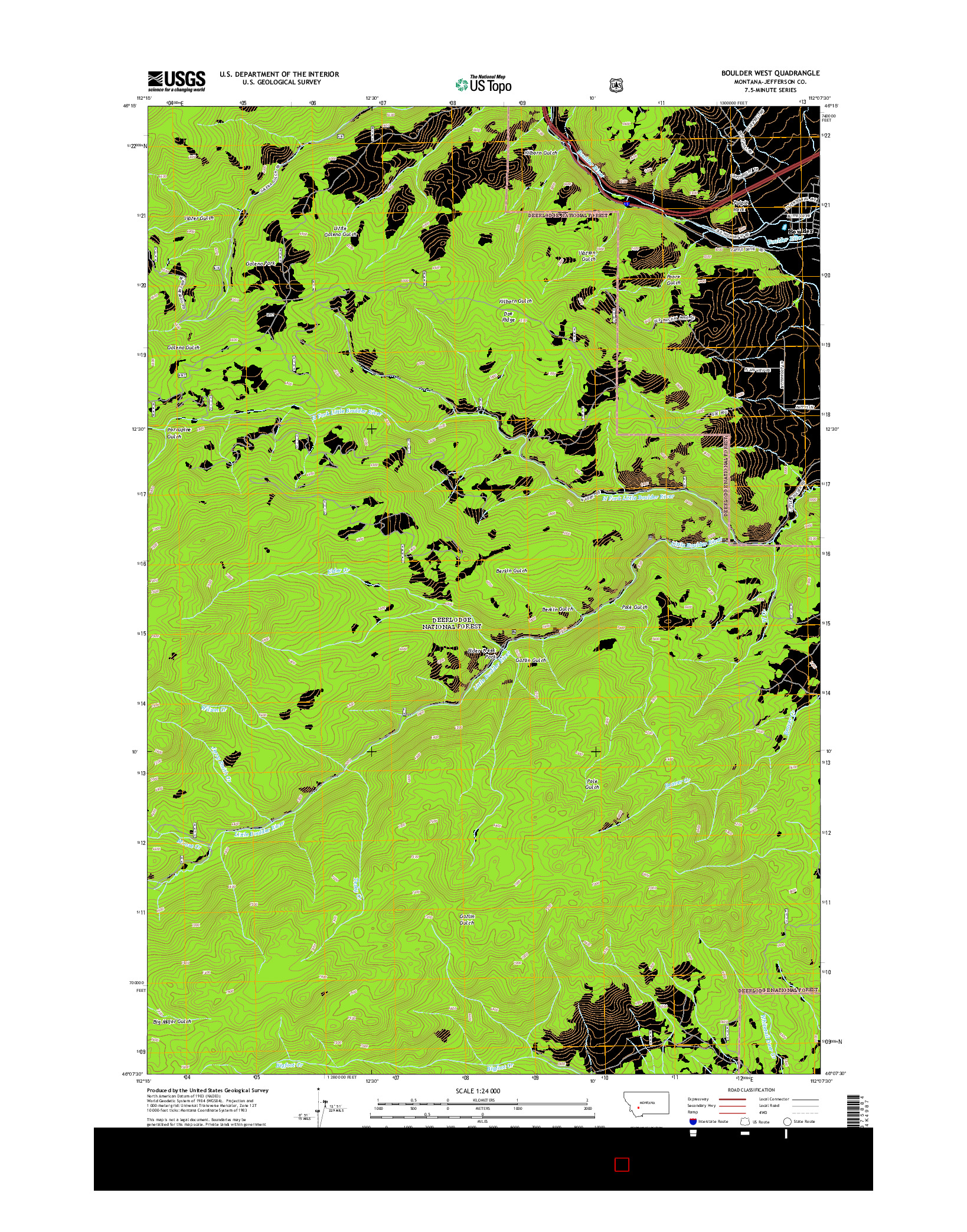 USGS US TOPO 7.5-MINUTE MAP FOR BOULDER WEST, MT 2014