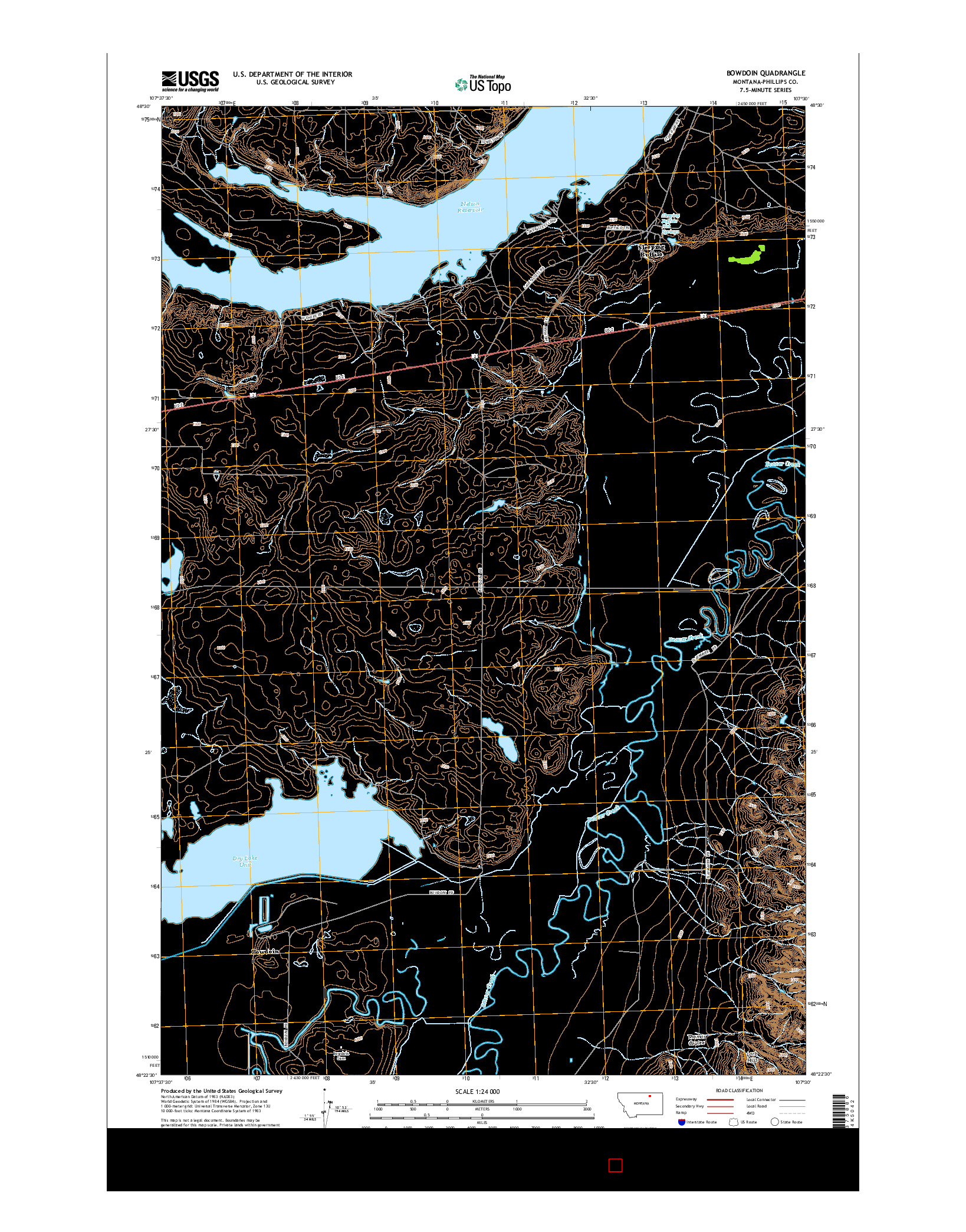 USGS US TOPO 7.5-MINUTE MAP FOR BOWDOIN, MT 2014