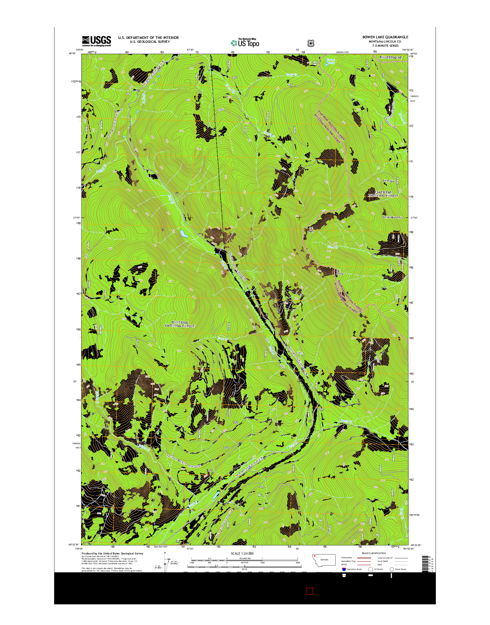 USGS US TOPO 7.5-MINUTE MAP FOR BOWEN LAKE, MT 2014