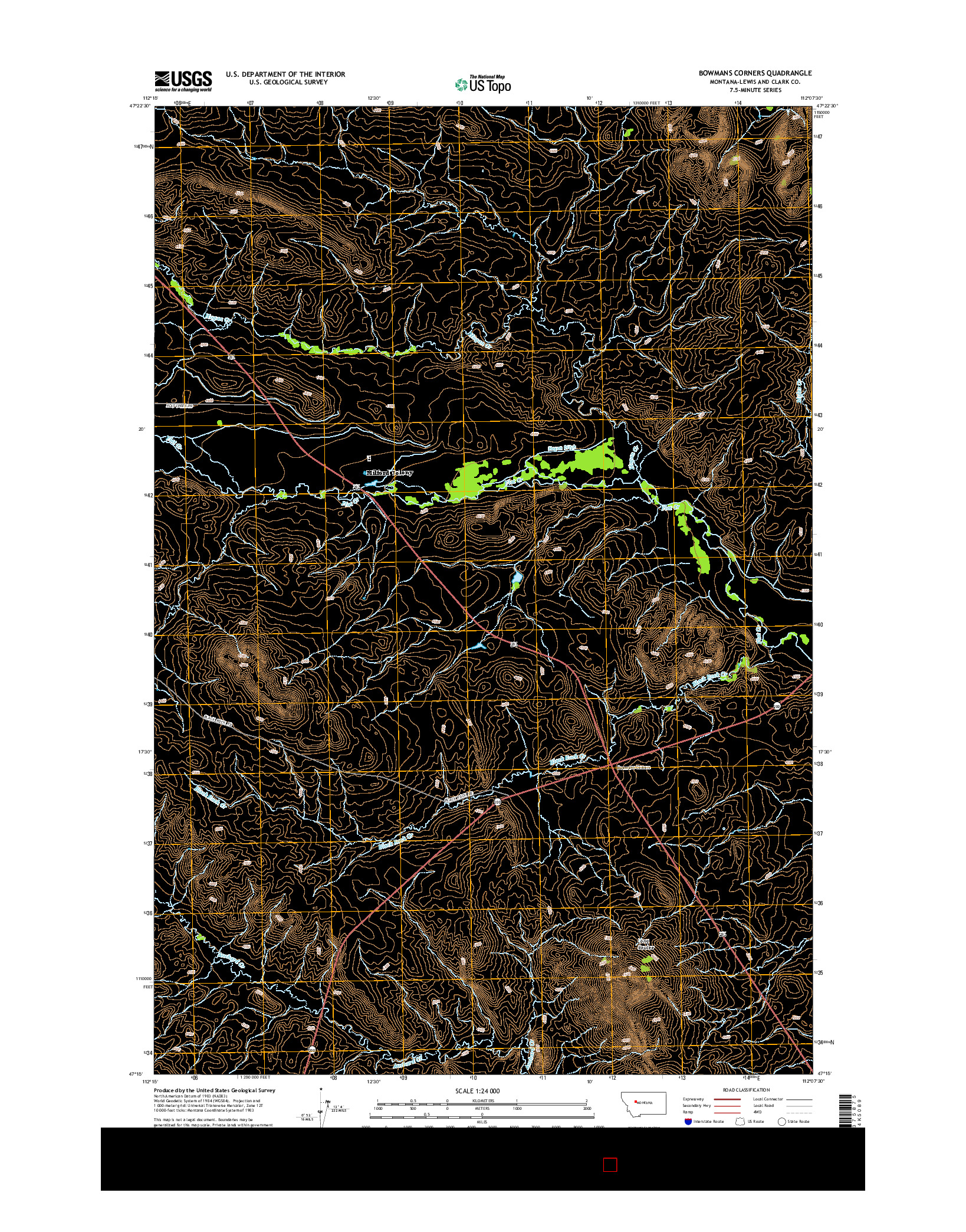 USGS US TOPO 7.5-MINUTE MAP FOR BOWMANS CORNERS, MT 2014